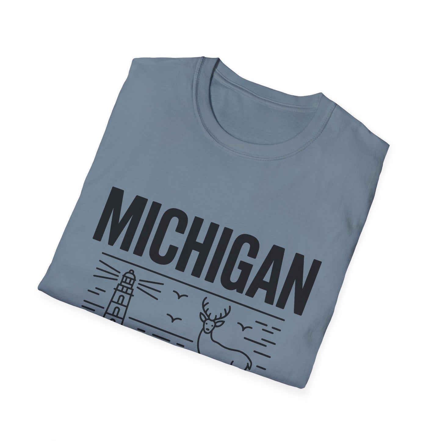 Michigan Unisex Softstyle T-Shirt, Graphic Tee, Great Lakes State Shirt, State Pride Apparel, Gift for Michiganders, Travel Souvenir