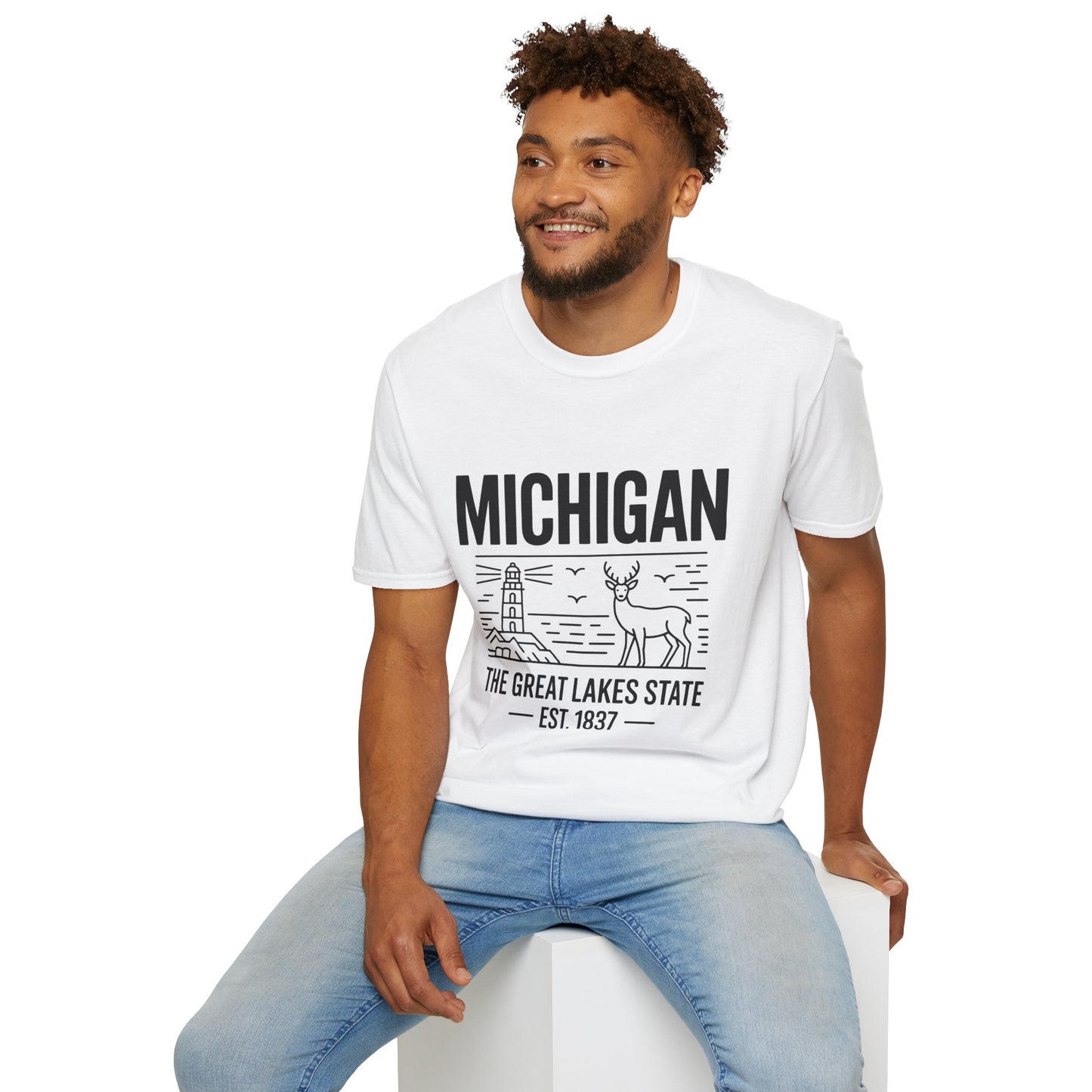 Michigan Unisex Softstyle T-Shirt, Graphic Tee, Great Lakes State Shirt, State Pride Apparel, Gift for Michiganders, Travel Souvenir