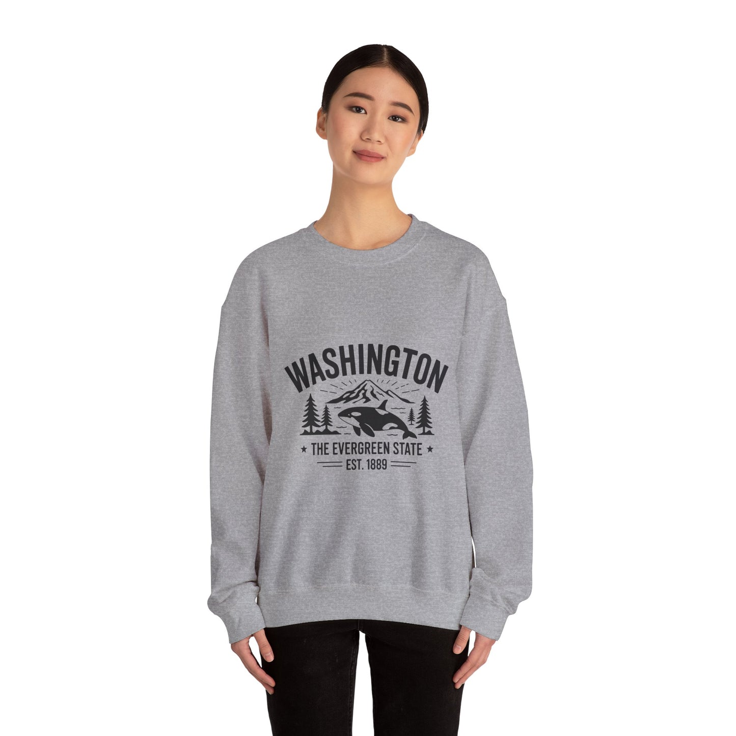 Washington Evergreen State Sweatshirt, Cozy Unisex Crewneck, Perfect for Travel, Nature Lovers, Gift Idea for Holidays