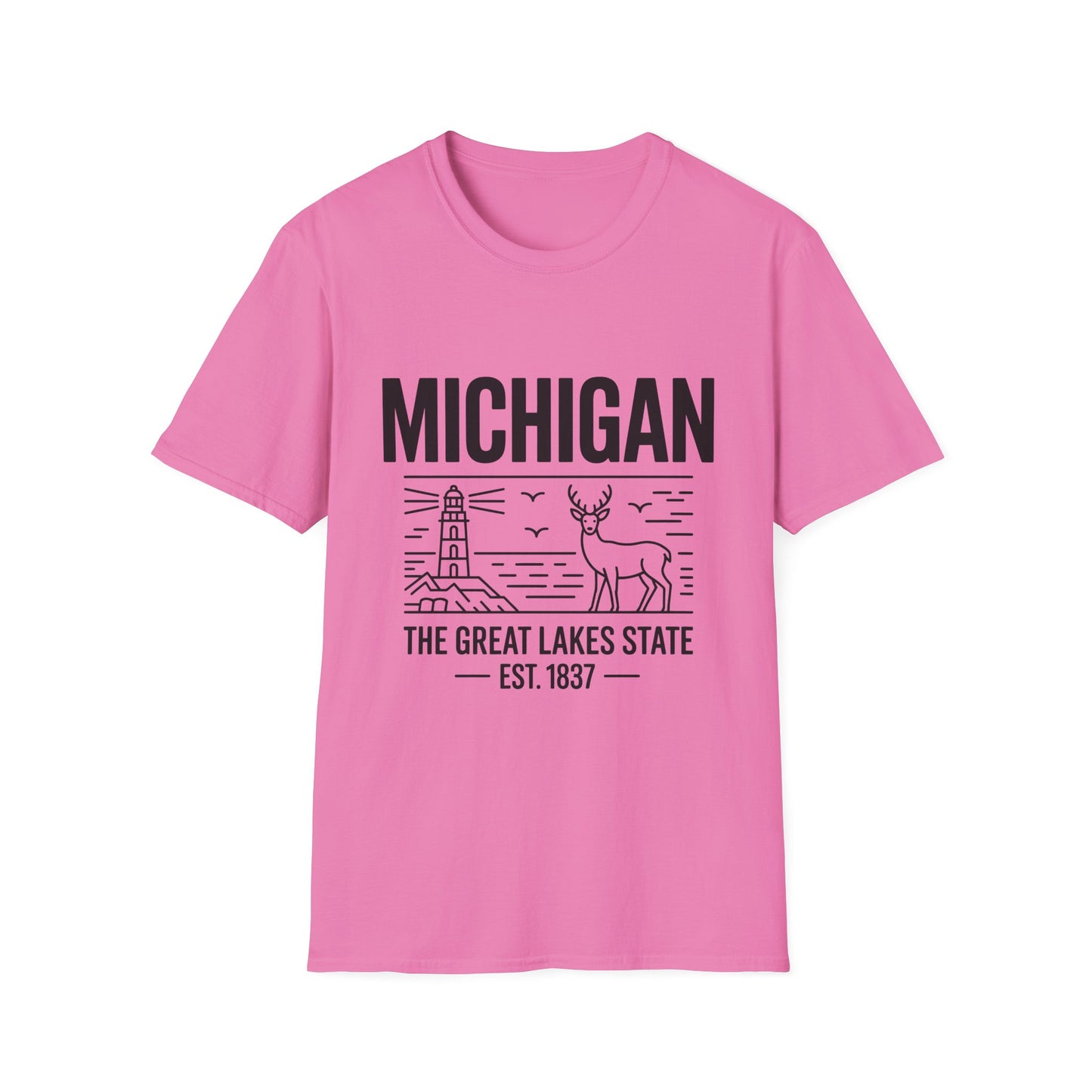 Michigan Unisex Softstyle T-Shirt, Graphic Tee, Great Lakes State Shirt, State Pride Apparel, Gift for Michiganders, Travel Souvenir