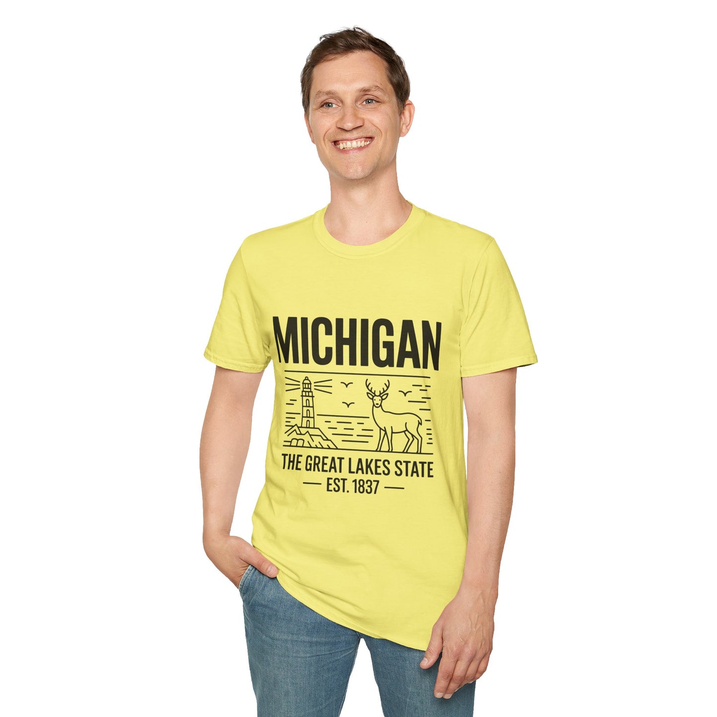 Michigan Unisex Softstyle T-Shirt, Graphic Tee, Great Lakes State Shirt, State Pride Apparel, Gift for Michiganders, Travel Souvenir