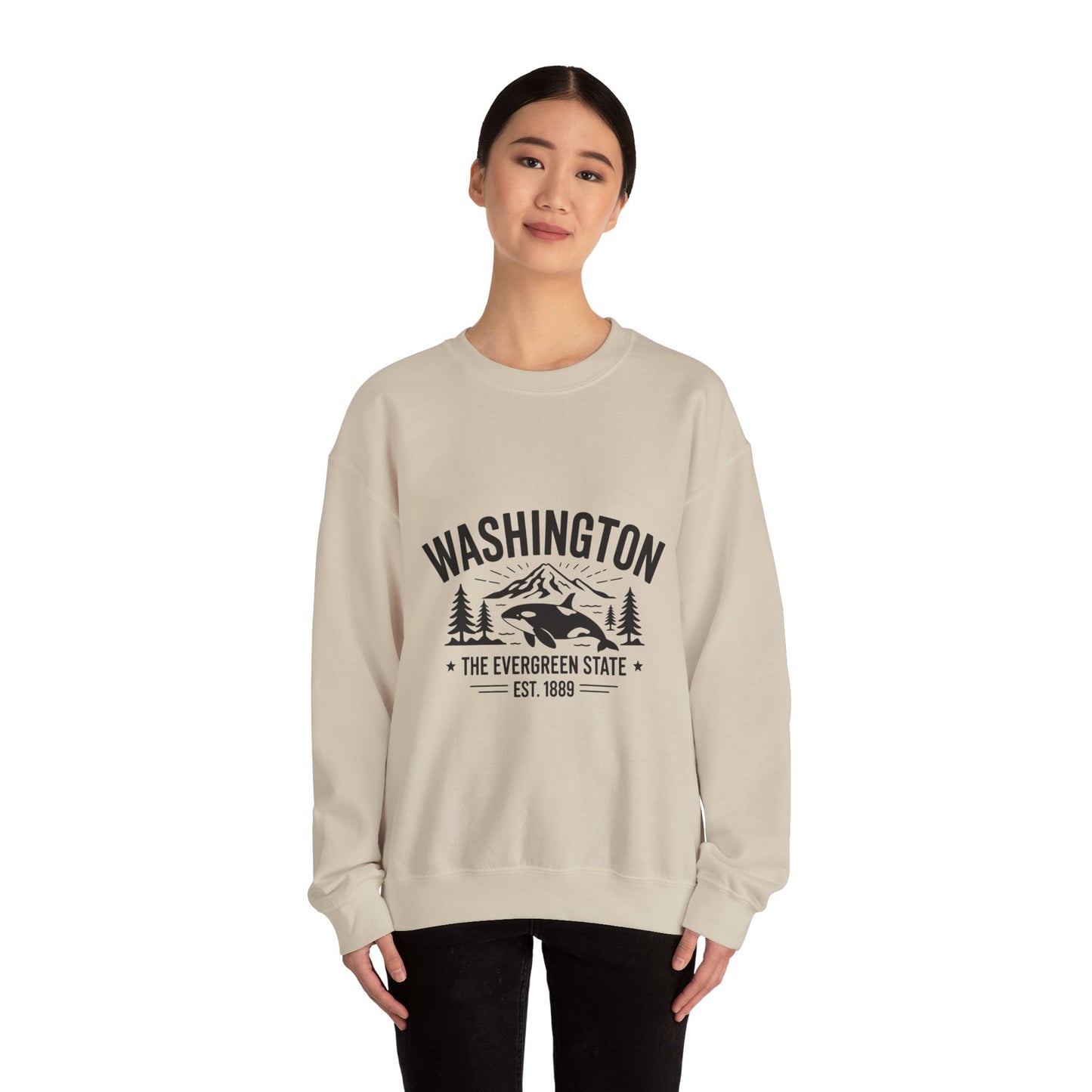 Washington Evergreen State Sweatshirt, Cozy Unisex Crewneck, Perfect for Travel, Nature Lovers, Gift Idea for Holidays