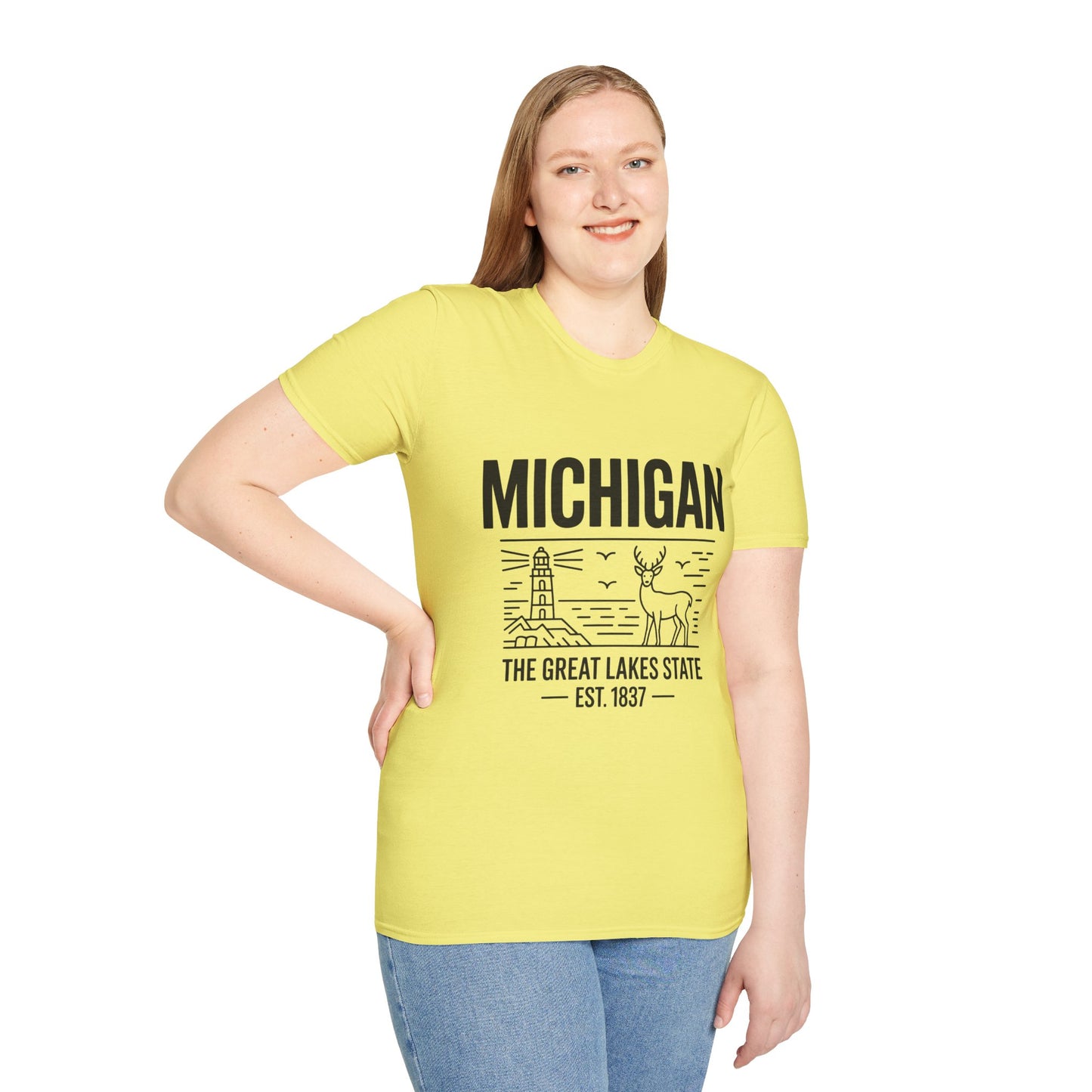 Michigan Unisex Softstyle T-Shirt, Graphic Tee, Great Lakes State Shirt, State Pride Apparel, Gift for Michiganders, Travel Souvenir
