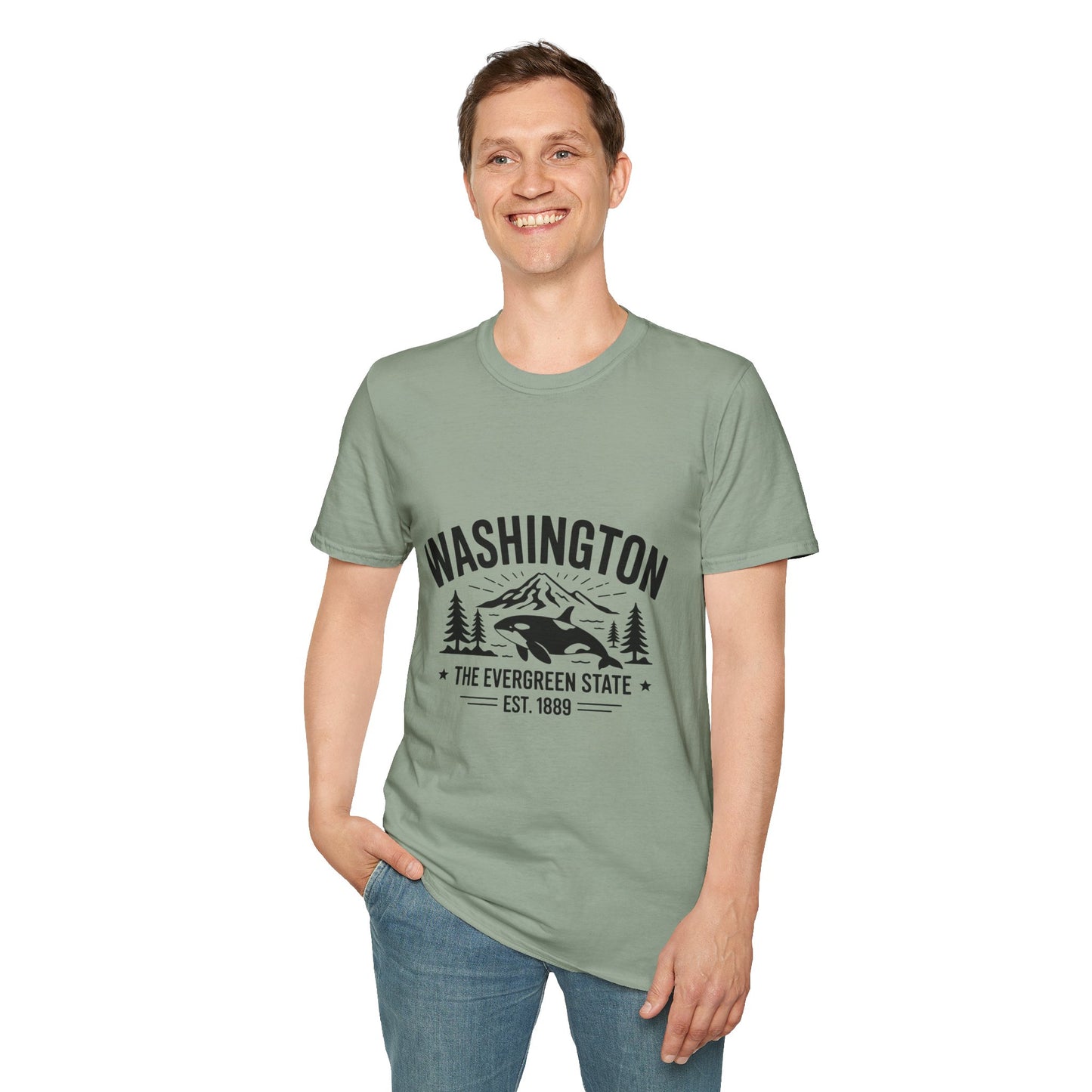 Washington State Unisex Softstyle T-Shirt, Evergreen State Tee, Vintage Graphic Shirt, Travel Souvenir, Gift for Nature Lovers