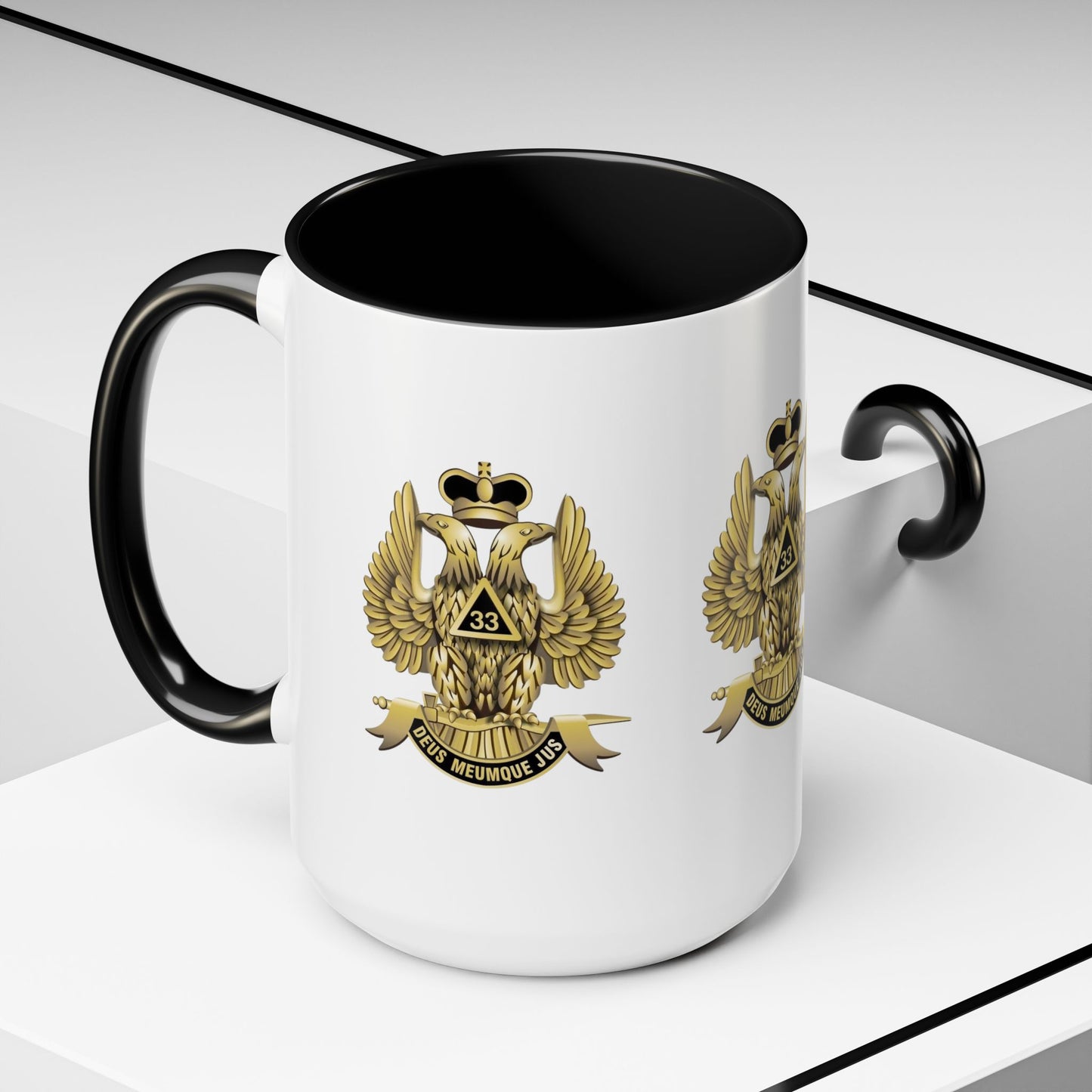 Heraldic Accent Coffee Mug - Custom Drinkware for Collectors, Unique Gift, Military-Inspired Mug, Eagle Emblem, 11oz & 15oz Sizes