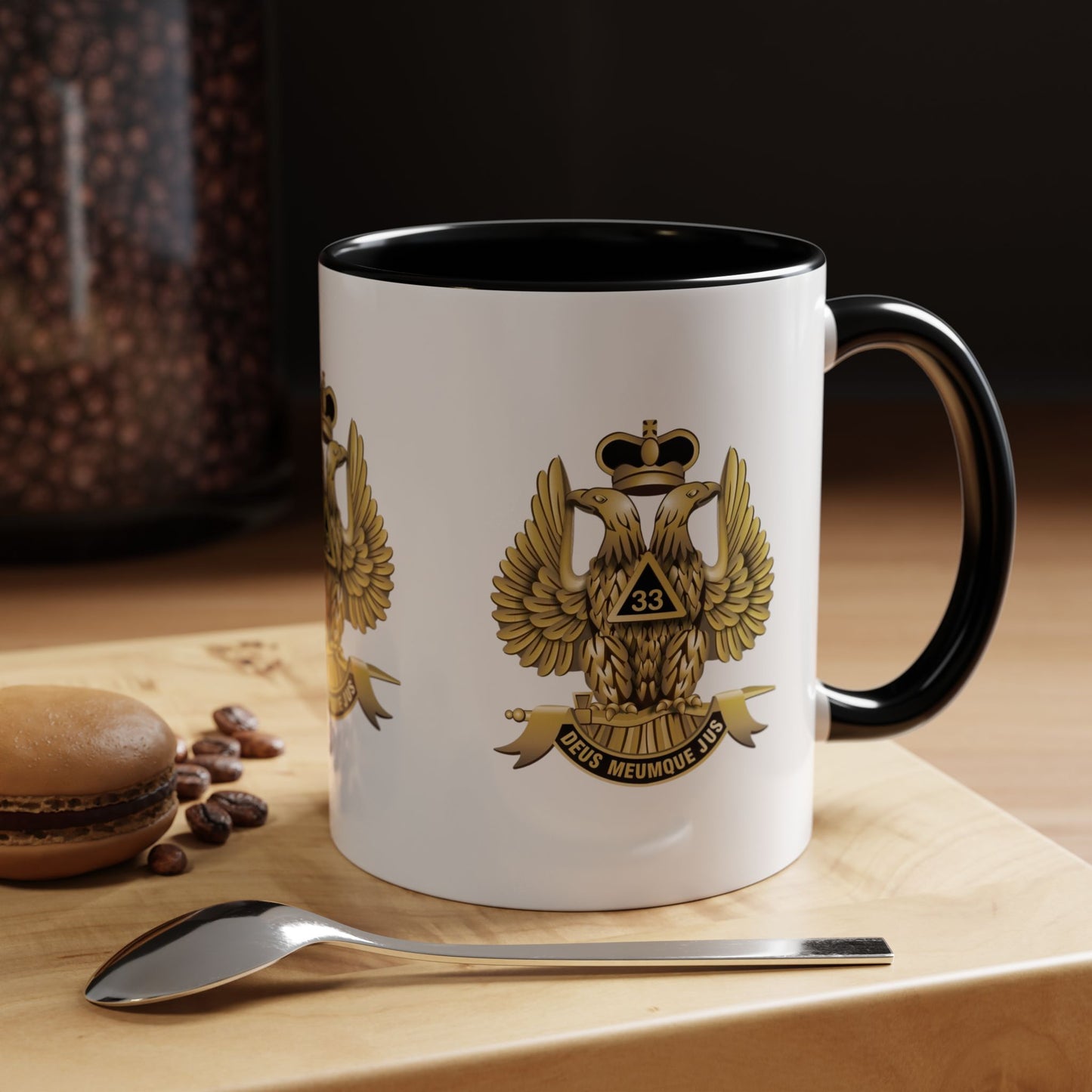 Heraldic Accent Coffee Mug - Custom Drinkware for Collectors, Unique Gift, Military-Inspired Mug, Eagle Emblem, 11oz & 15oz Sizes