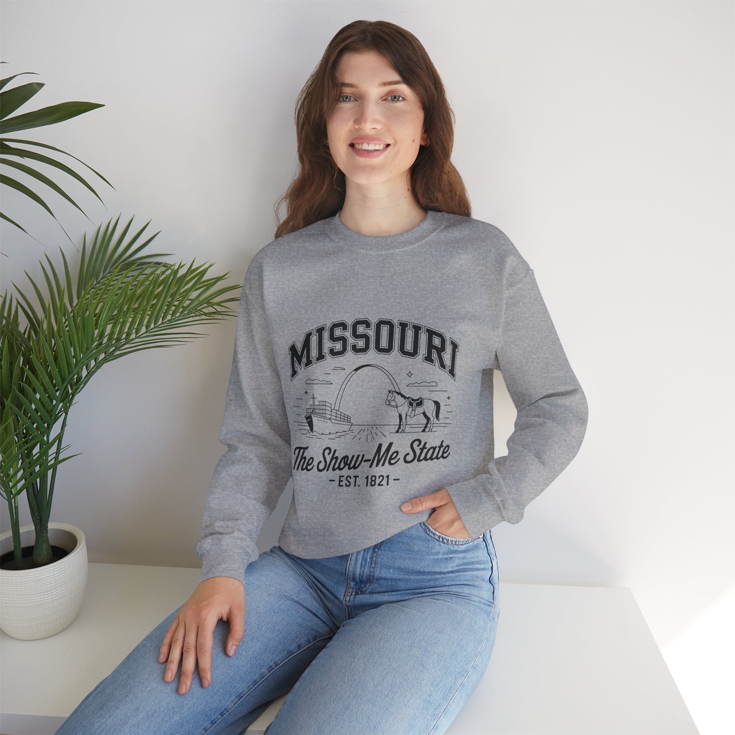 Show-Me State Crewneck Sweatshirt, Cozy Missouri Sweatshirt, Lightweight Unisex Sweater, Perfect for Gifts, Casual Wear, Travel