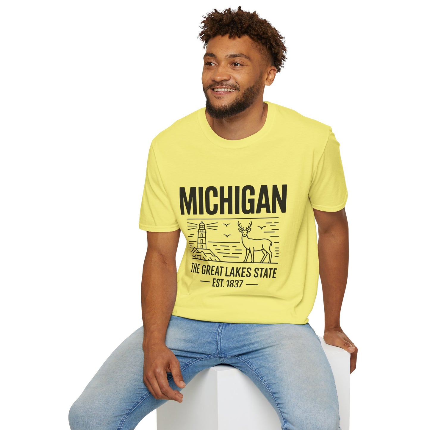 Michigan Unisex Softstyle T-Shirt, Graphic Tee, Great Lakes State Shirt, State Pride Apparel, Gift for Michiganders, Travel Souvenir