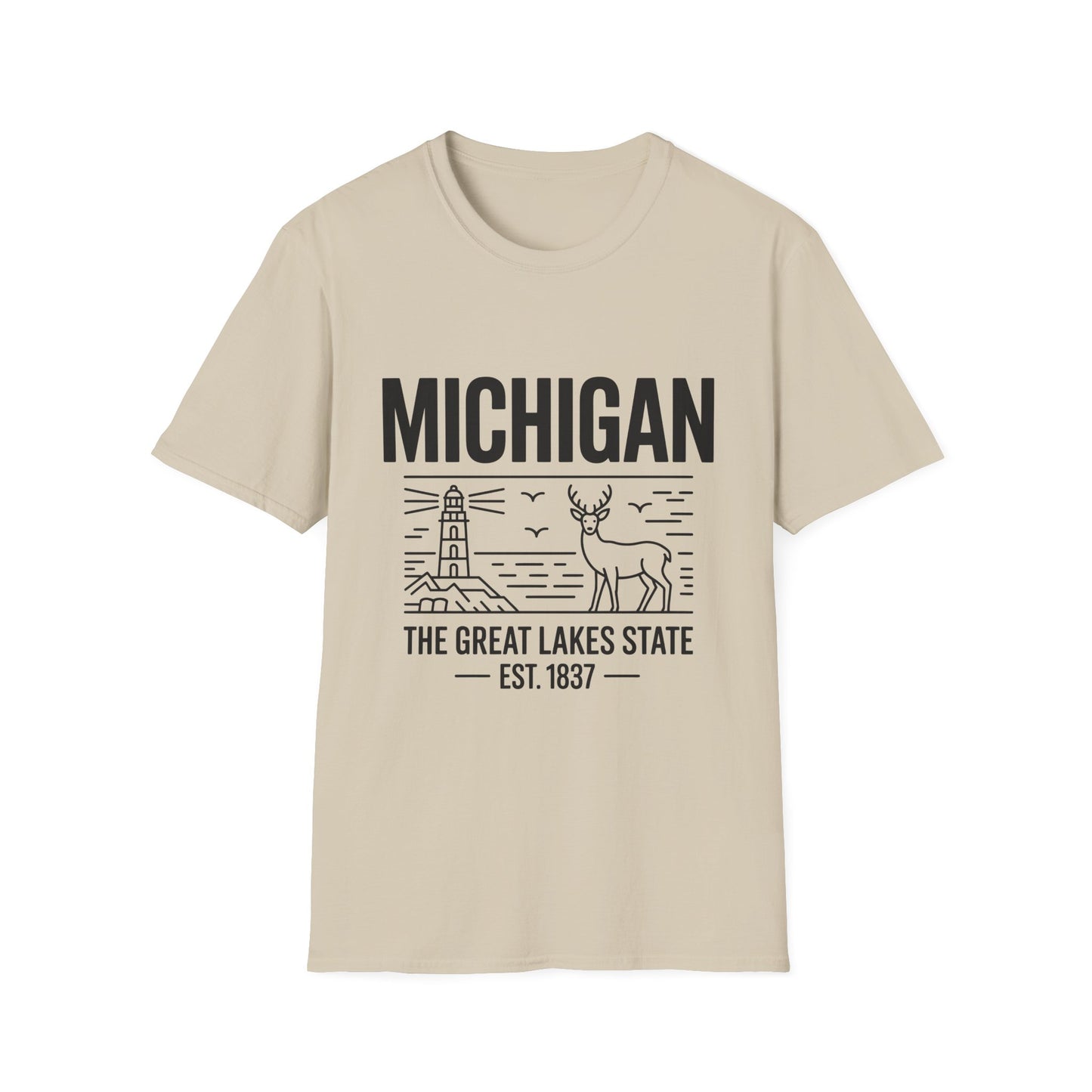 Michigan Unisex Softstyle T-Shirt, Graphic Tee, Great Lakes State Shirt, State Pride Apparel, Gift for Michiganders, Travel Souvenir