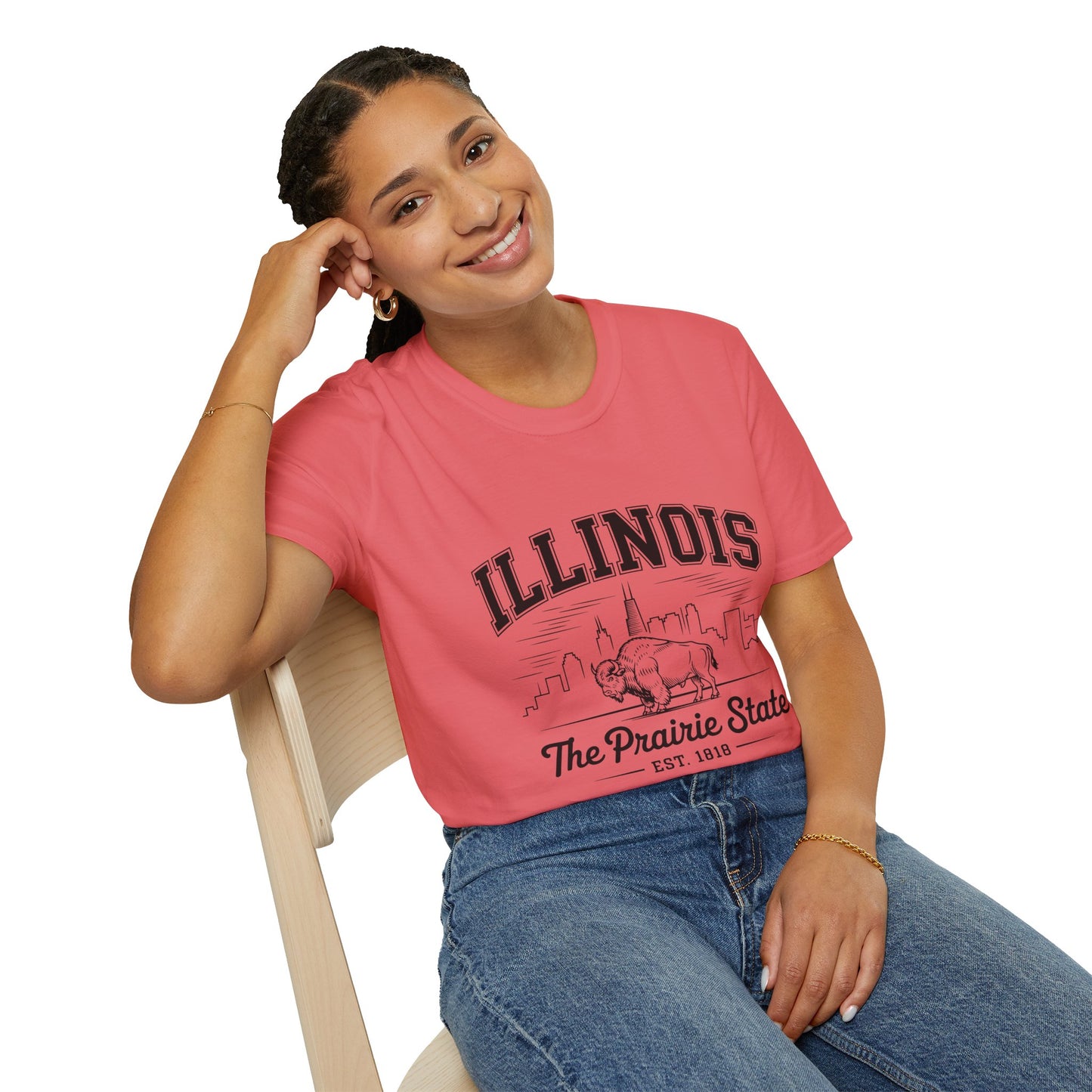 Illinois Prairie State Unisex Softstyle T-Shirt, Casual Tee, Illinois Gift, Home State Pride, Travel Souvenir, Festival Wear