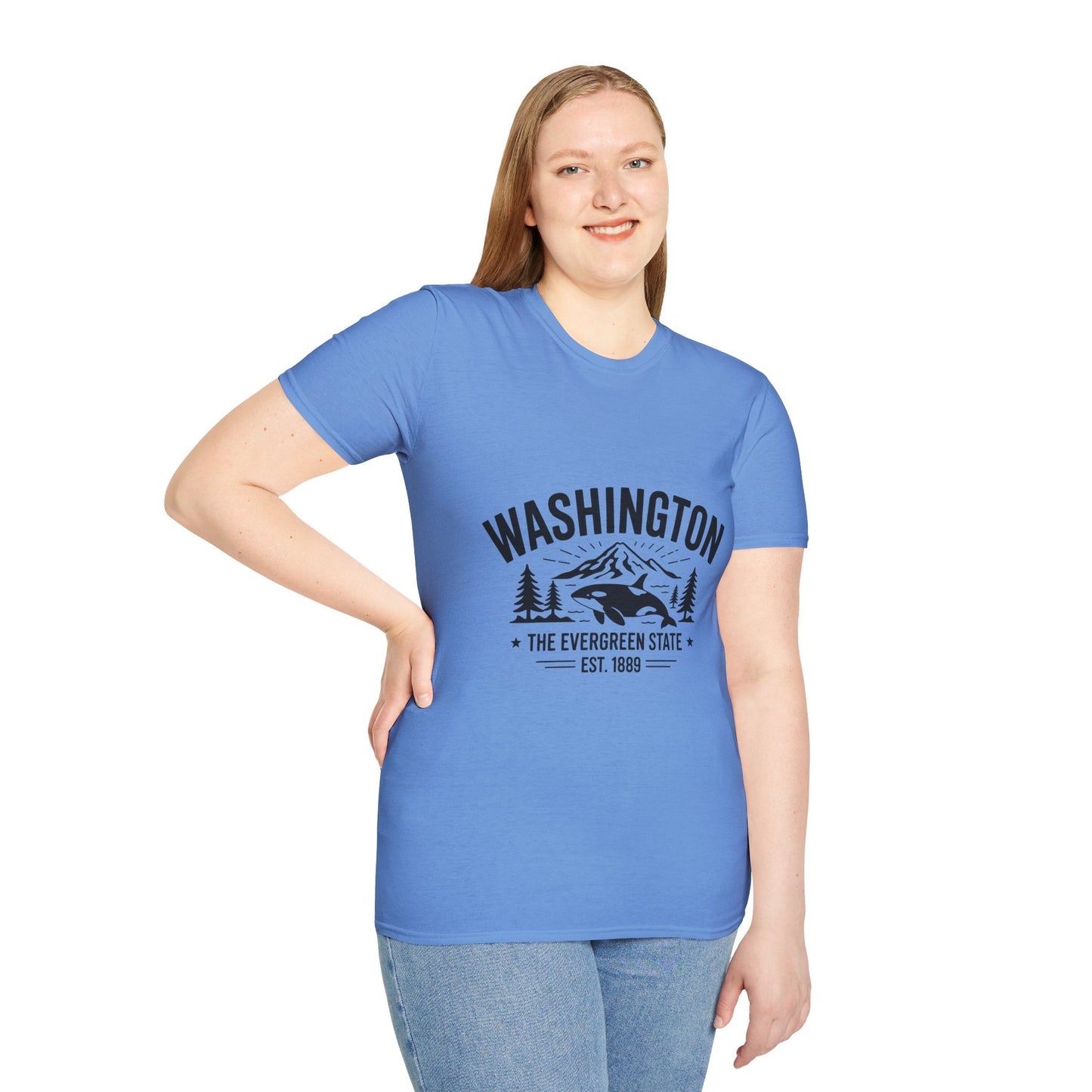 Washington State Unisex Softstyle T-Shirt, Evergreen State Tee, Vintage Graphic Shirt, Travel Souvenir, Gift for Nature Lovers
