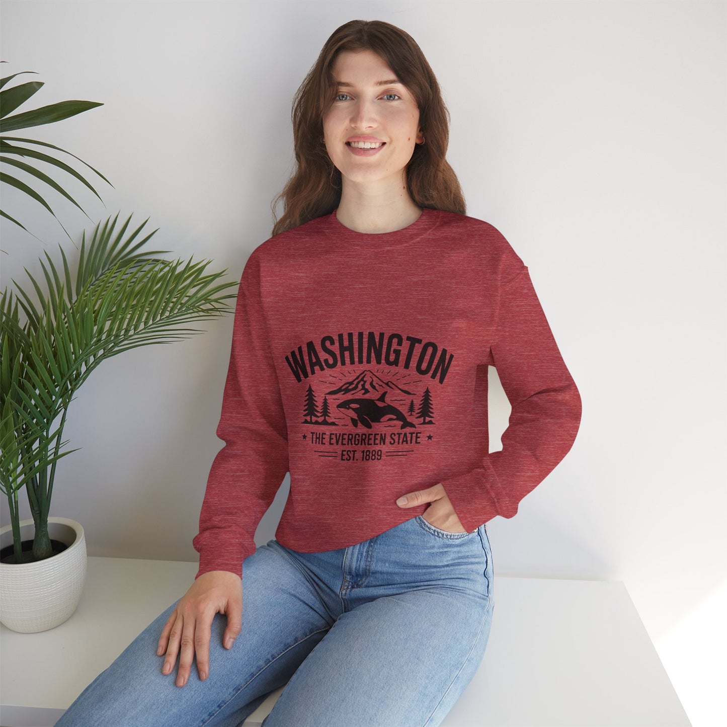 Washington Evergreen State Sweatshirt, Cozy Unisex Crewneck, Perfect for Travel, Nature Lovers, Gift Idea for Holidays