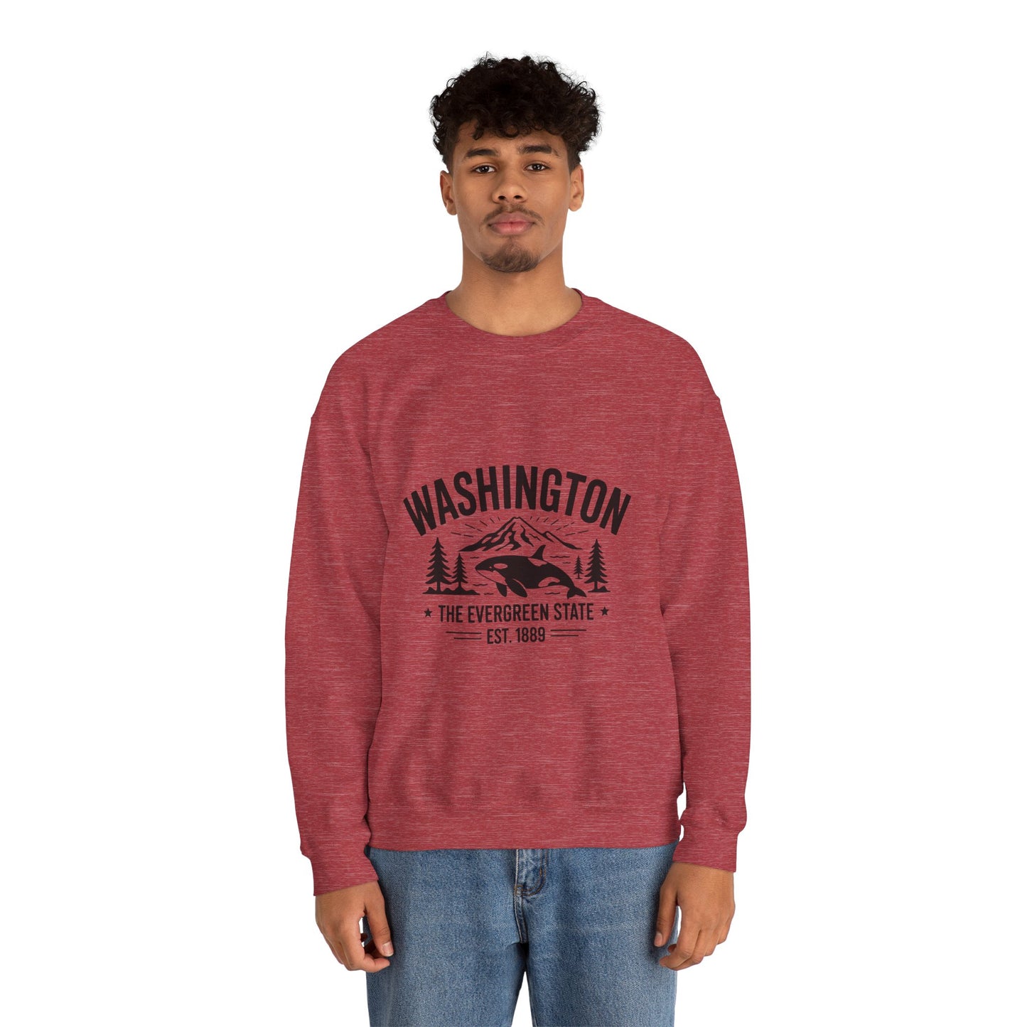 Washington Evergreen State Sweatshirt, Cozy Unisex Crewneck, Perfect for Travel, Nature Lovers, Gift Idea for Holidays