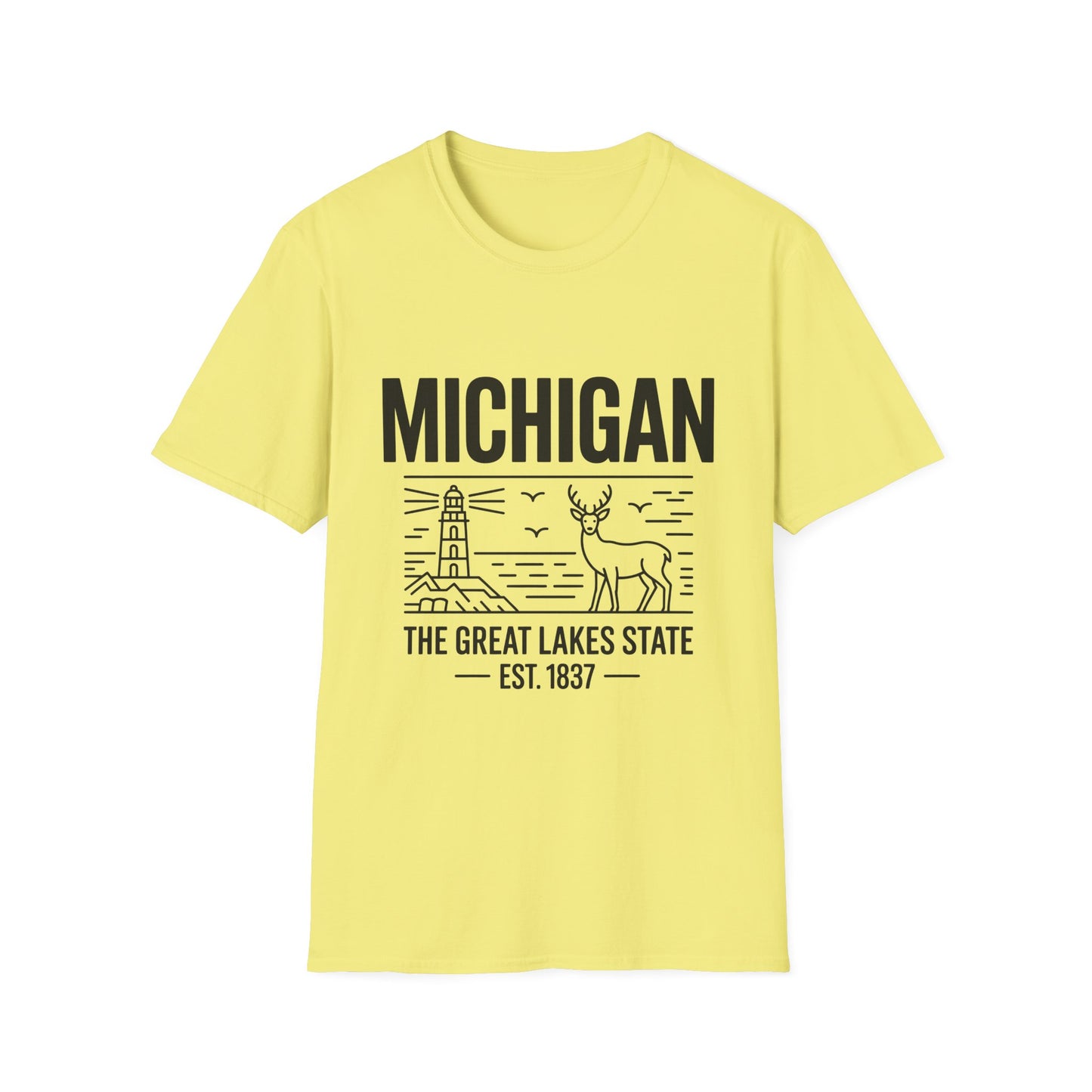 Michigan Unisex Softstyle T-Shirt, Graphic Tee, Great Lakes State Shirt, State Pride Apparel, Gift for Michiganders, Travel Souvenir