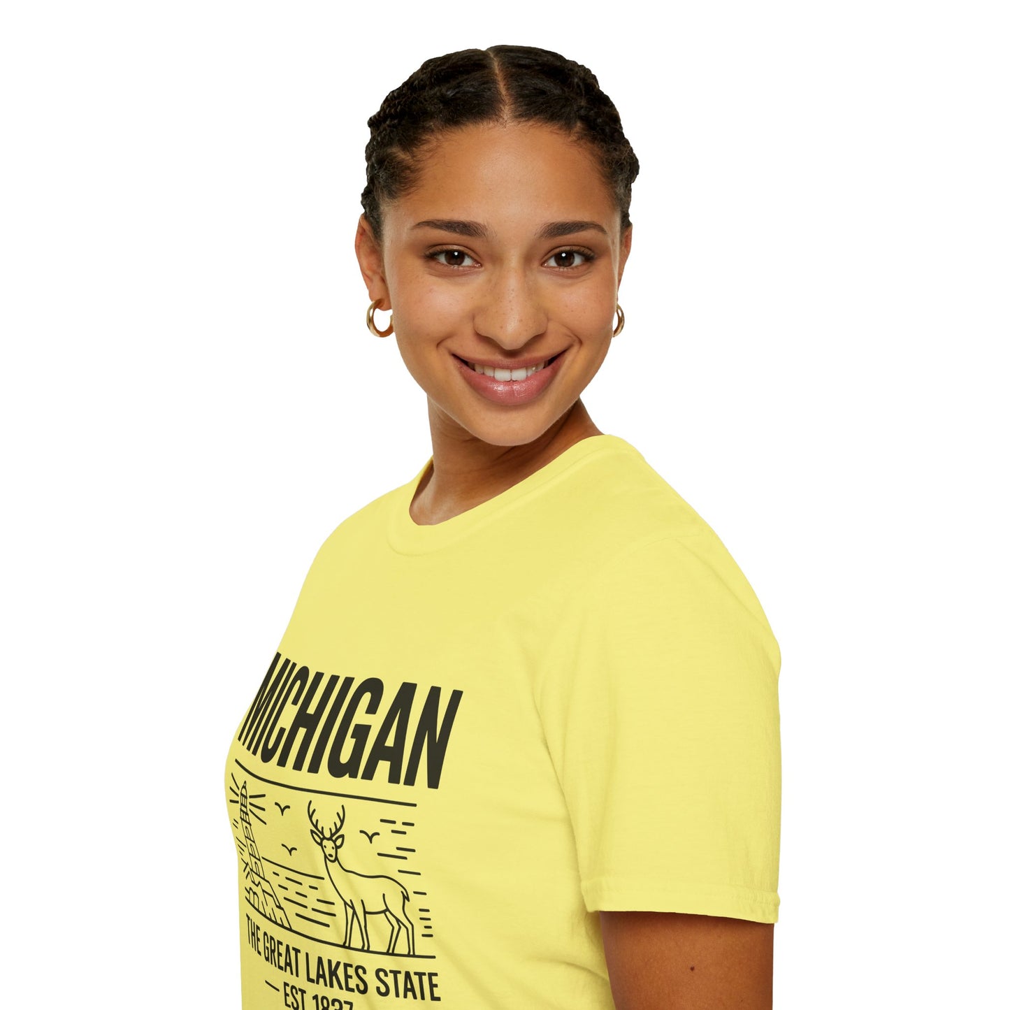 Michigan Unisex Softstyle T-Shirt, Graphic Tee, Great Lakes State Shirt, State Pride Apparel, Gift for Michiganders, Travel Souvenir