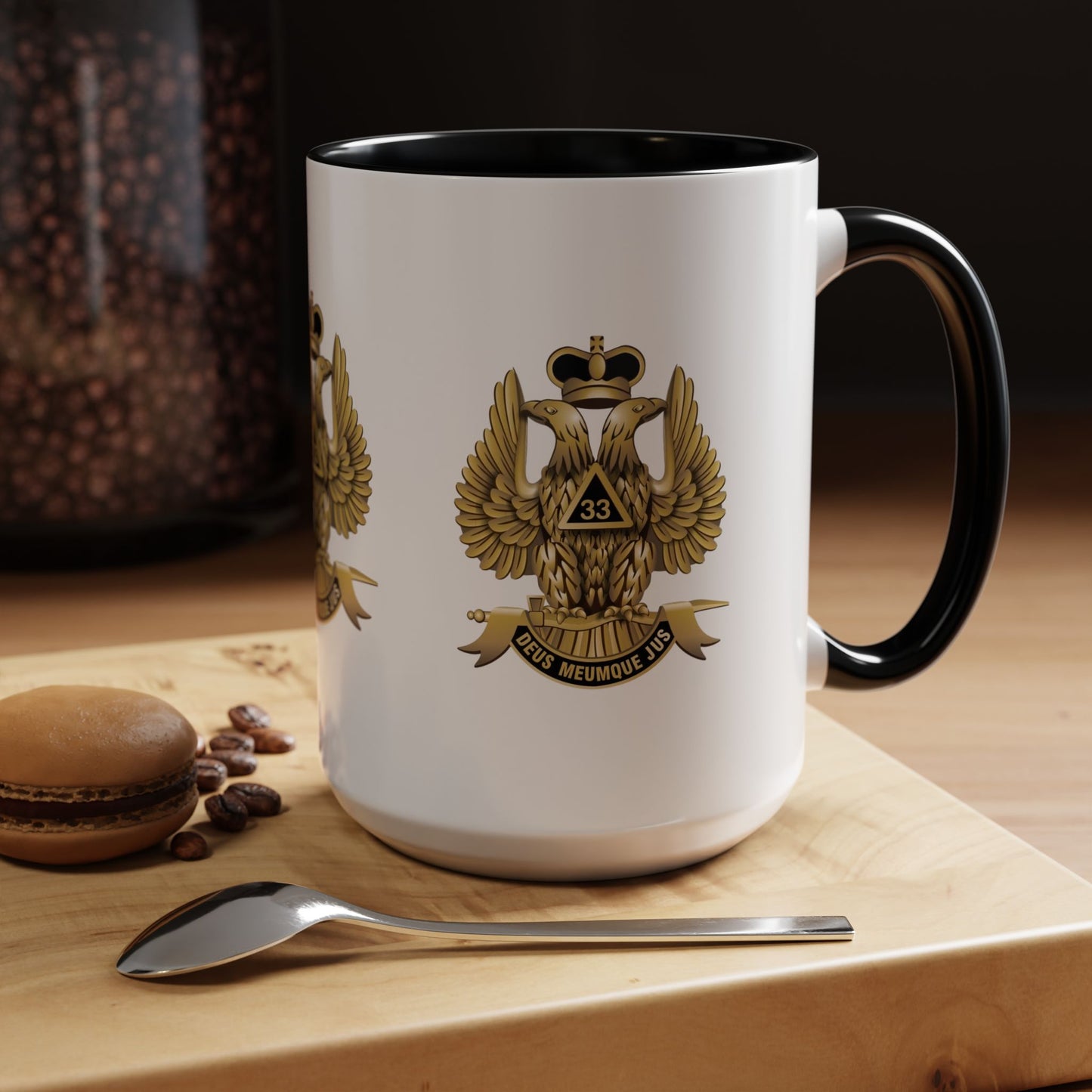 Heraldic Accent Coffee Mug - Custom Drinkware for Collectors, Unique Gift, Military-Inspired Mug, Eagle Emblem, 11oz & 15oz Sizes