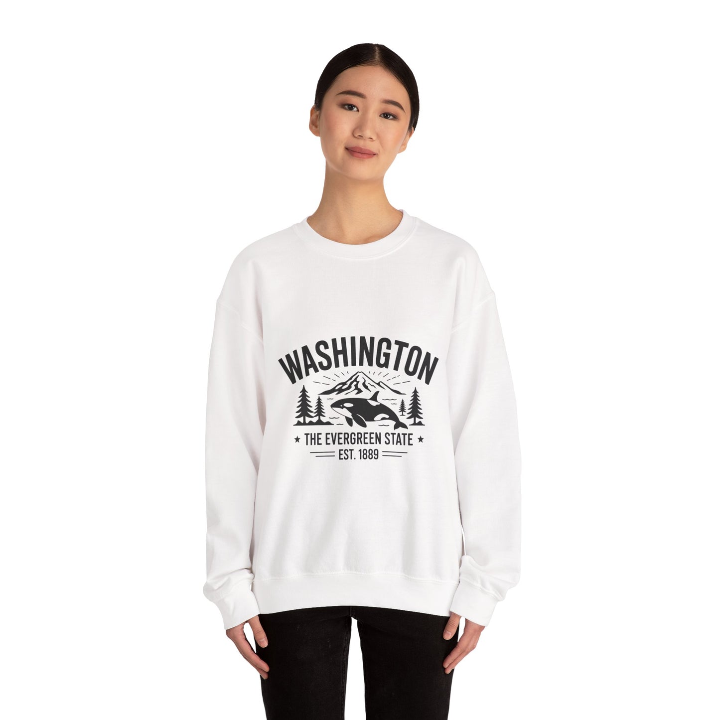 Washington Evergreen State Sweatshirt, Cozy Unisex Crewneck, Perfect for Travel, Nature Lovers, Gift Idea for Holidays