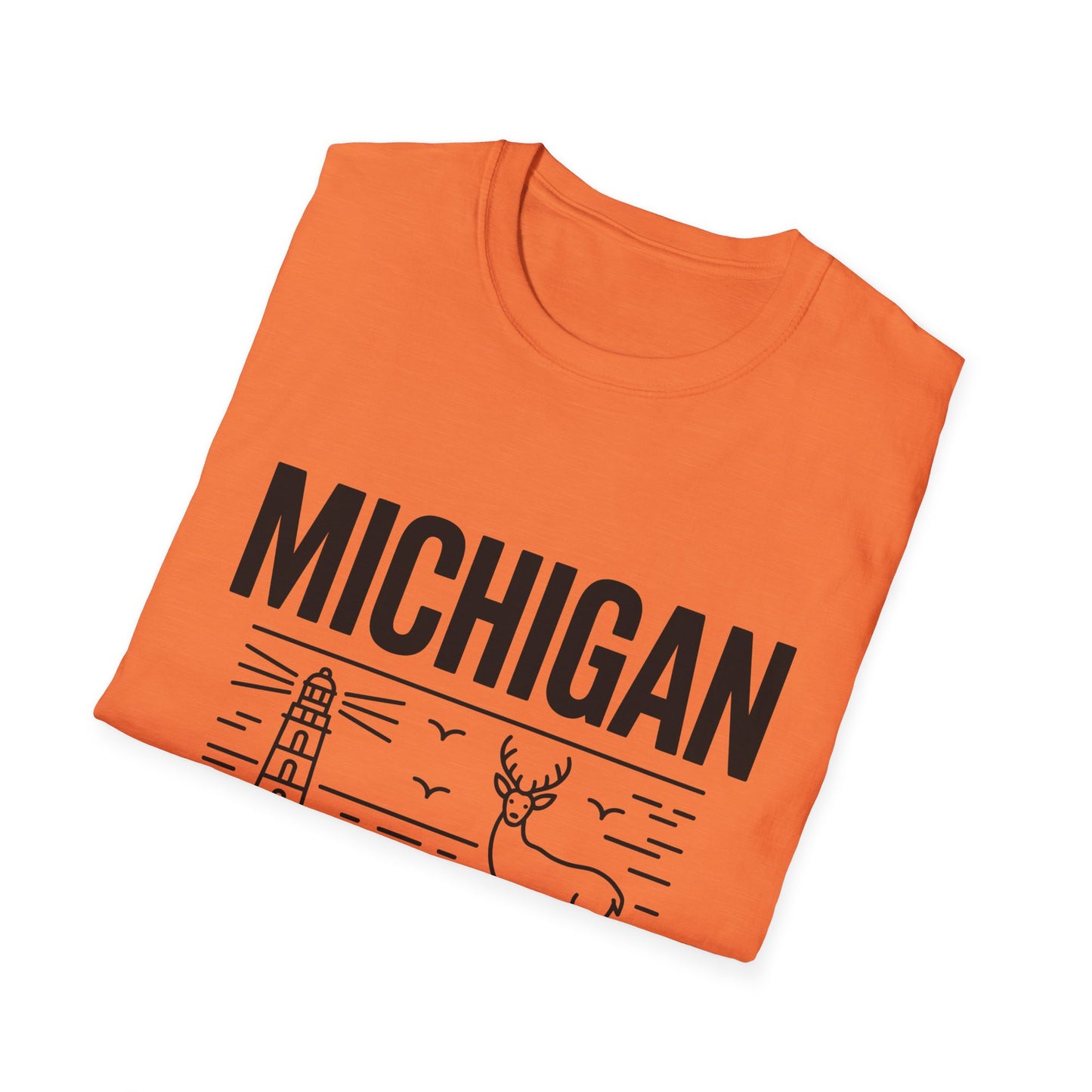 Michigan Unisex Softstyle T-Shirt, Graphic Tee, Great Lakes State Shirt, State Pride Apparel, Gift for Michiganders, Travel Souvenir