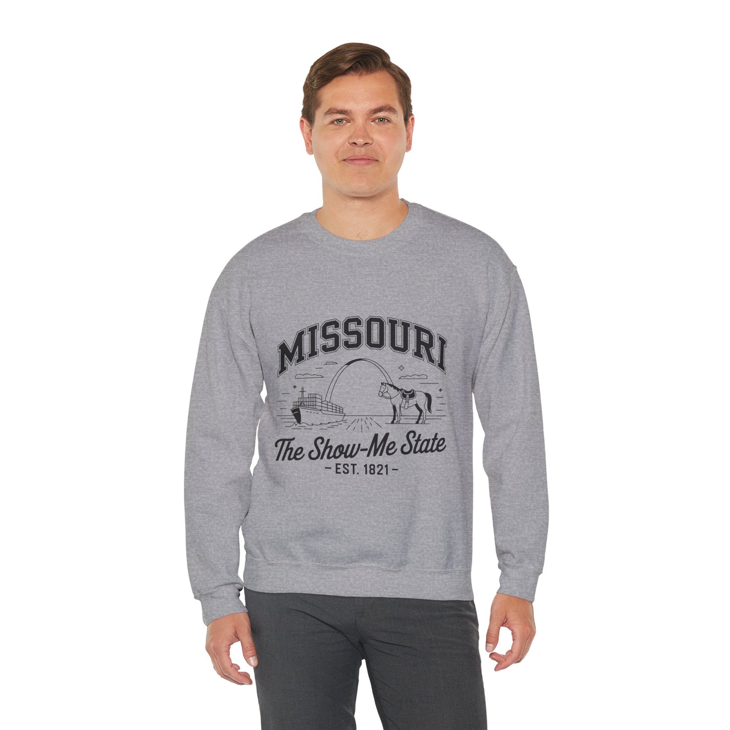 Show-Me State Crewneck Sweatshirt, Cozy Missouri Sweatshirt, Lightweight Unisex Sweater, Perfect for Gifts, Casual Wear, Travel