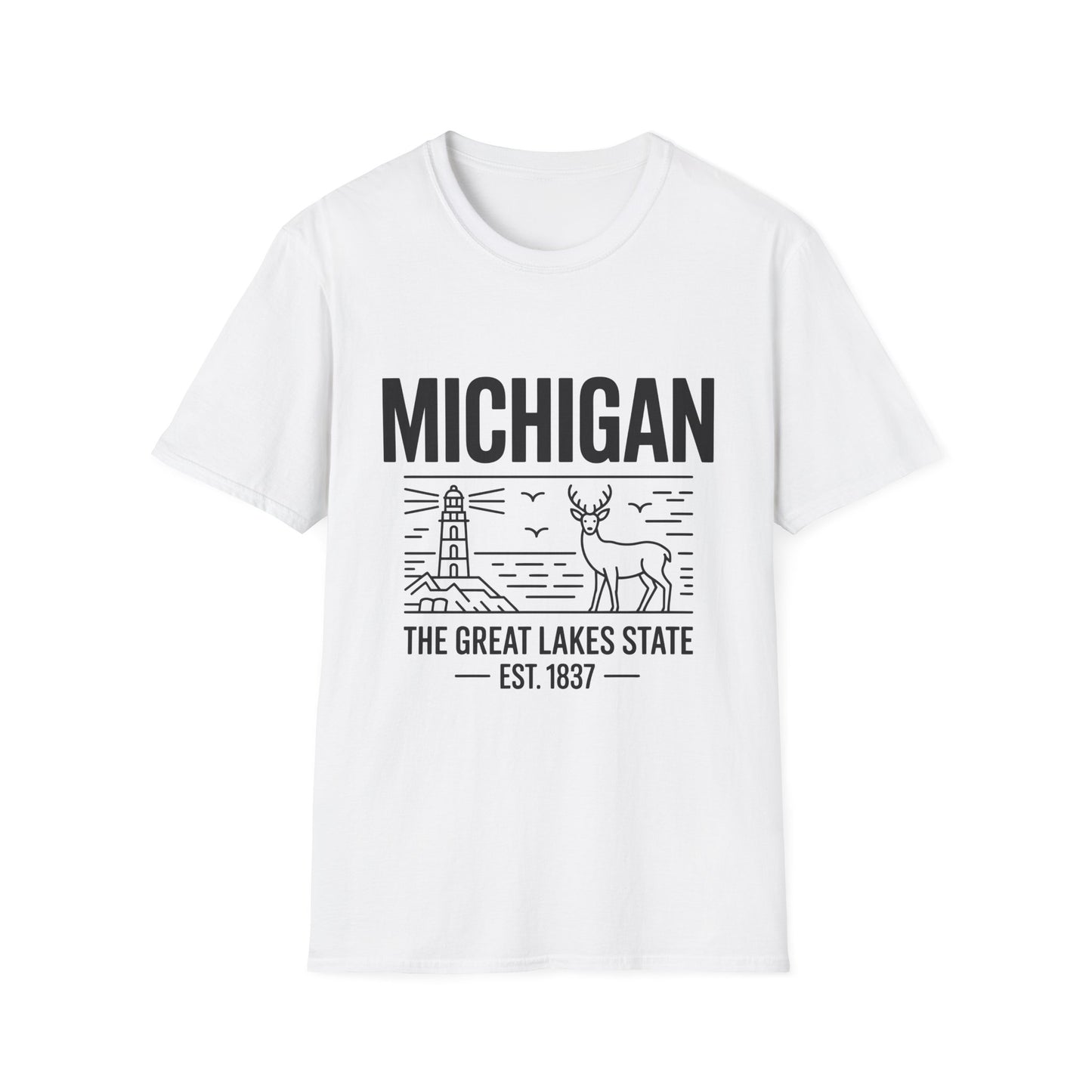 Michigan Unisex Softstyle T-Shirt, Graphic Tee, Great Lakes State Shirt, State Pride Apparel, Gift for Michiganders, Travel Souvenir