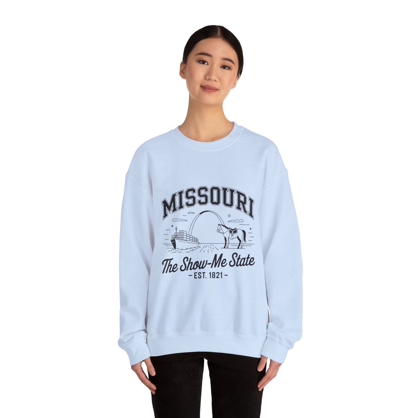 Show-Me State Crewneck Sweatshirt, Cozy Missouri Sweatshirt, Lightweight Unisex Sweater, Perfect for Gifts, Casual Wear, Travel
