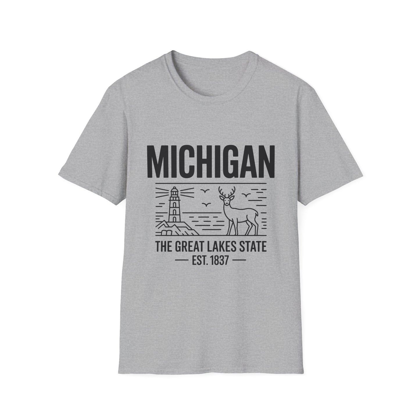 Michigan Unisex Softstyle T-Shirt, Graphic Tee, Great Lakes State Shirt, State Pride Apparel, Gift for Michiganders, Travel Souvenir