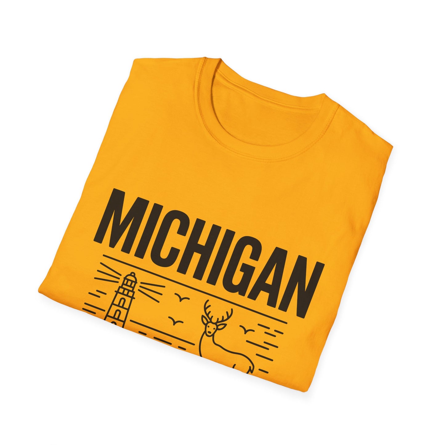 Michigan Unisex Softstyle T-Shirt, Graphic Tee, Great Lakes State Shirt, State Pride Apparel, Gift for Michiganders, Travel Souvenir