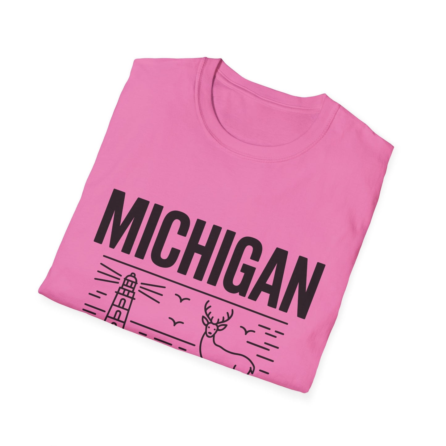 Michigan Unisex Softstyle T-Shirt, Graphic Tee, Great Lakes State Shirt, State Pride Apparel, Gift for Michiganders, Travel Souvenir
