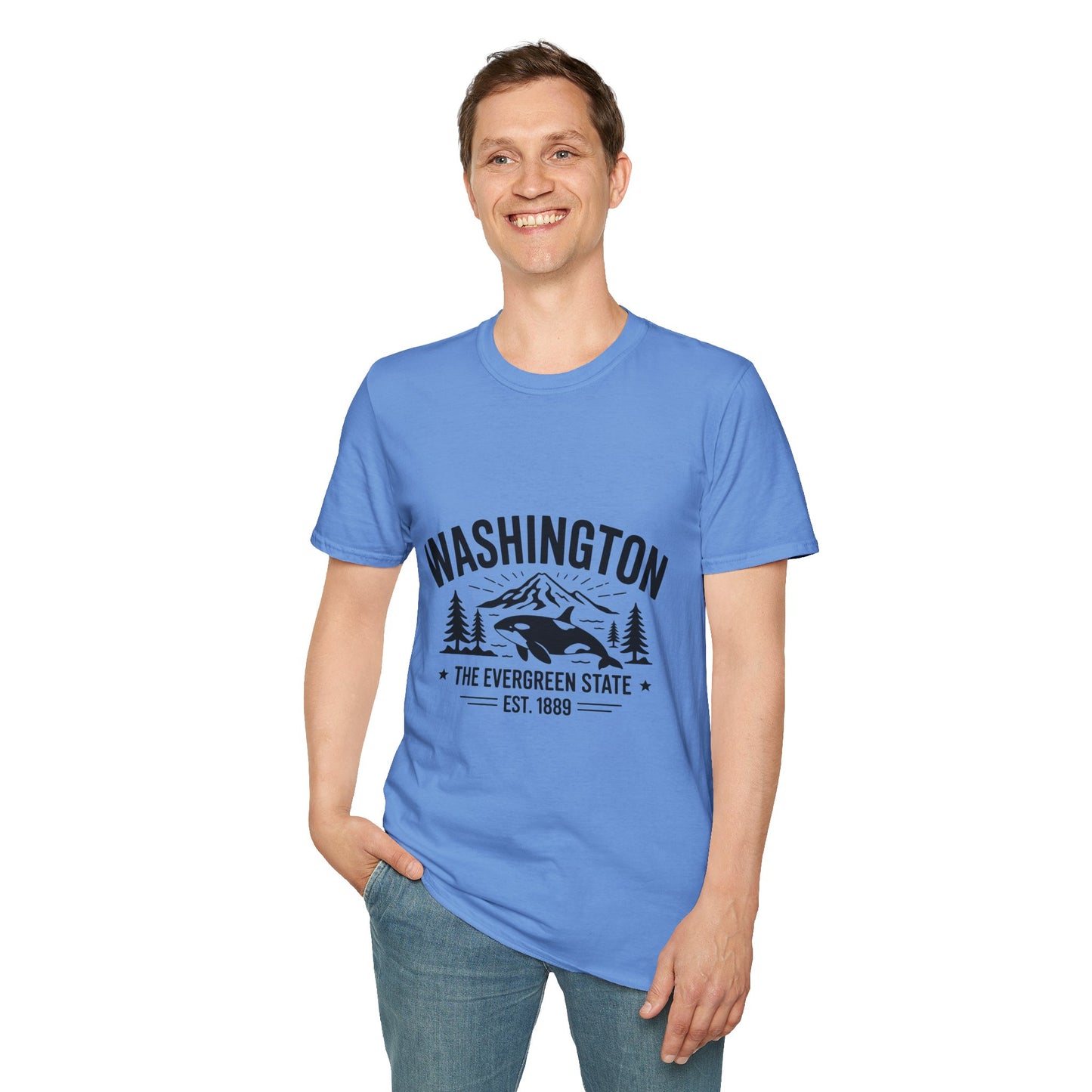 Washington State Unisex Softstyle T-Shirt, Evergreen State Tee, Vintage Graphic Shirt, Travel Souvenir, Gift for Nature Lovers