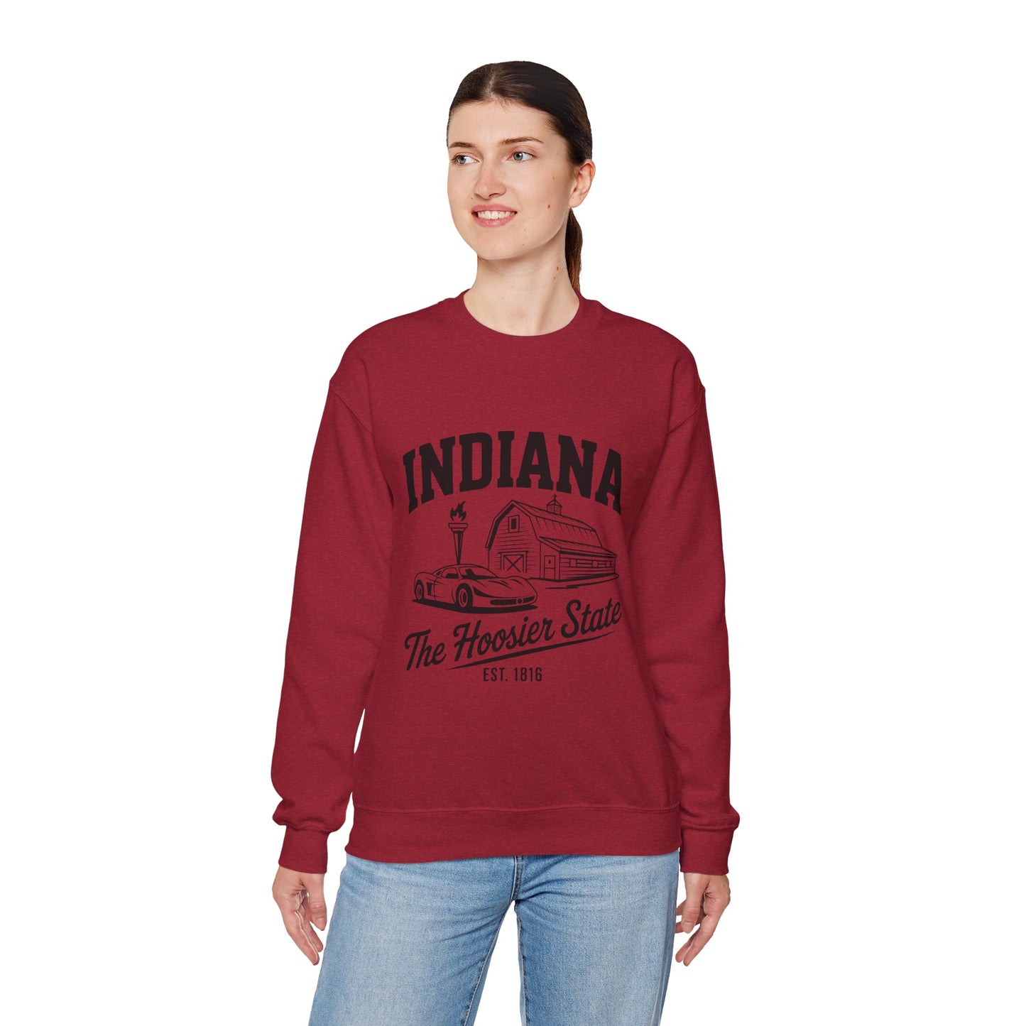 Indiana Unisex Heavy Blend Crewneck Sweatshirt | Cozy State Pride Apparel, Gift for Hoosiers, Casual Wear, Home Comfort