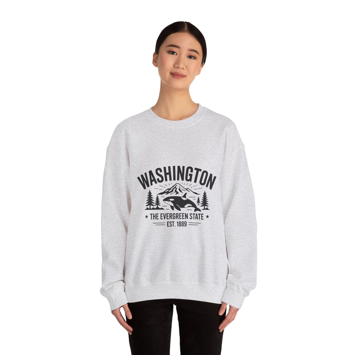 Washington Evergreen State Sweatshirt, Cozy Unisex Crewneck, Perfect for Travel, Nature Lovers, Gift Idea for Holidays