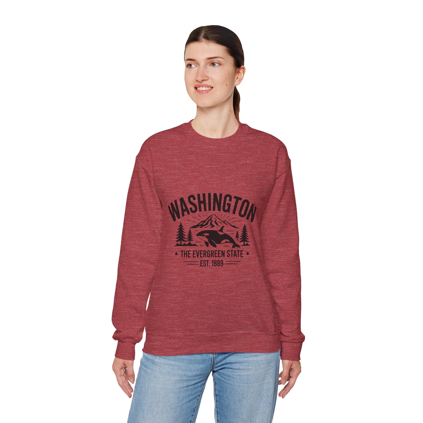 Washington Evergreen State Sweatshirt, Cozy Unisex Crewneck, Perfect for Travel, Nature Lovers, Gift Idea for Holidays