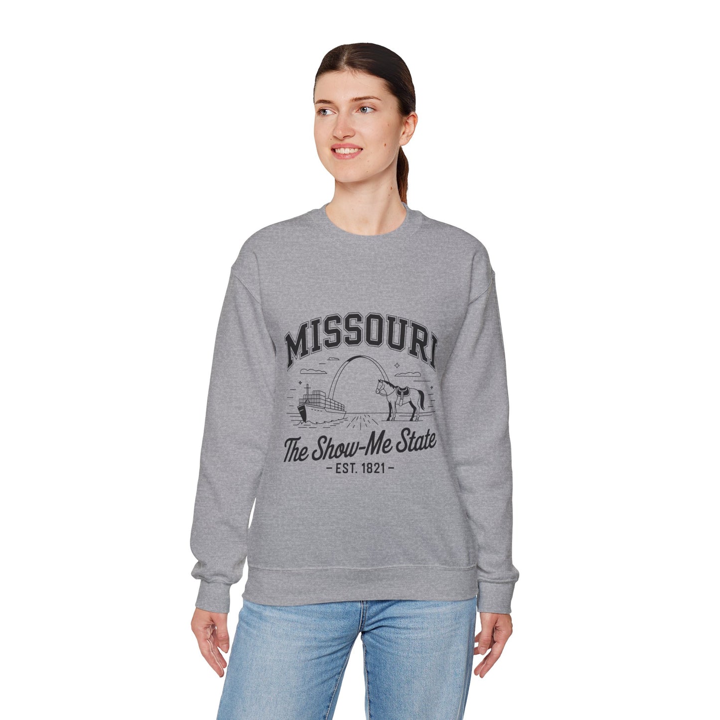 Show-Me State Crewneck Sweatshirt, Cozy Missouri Sweatshirt, Lightweight Unisex Sweater, Perfect for Gifts, Casual Wear, Travel