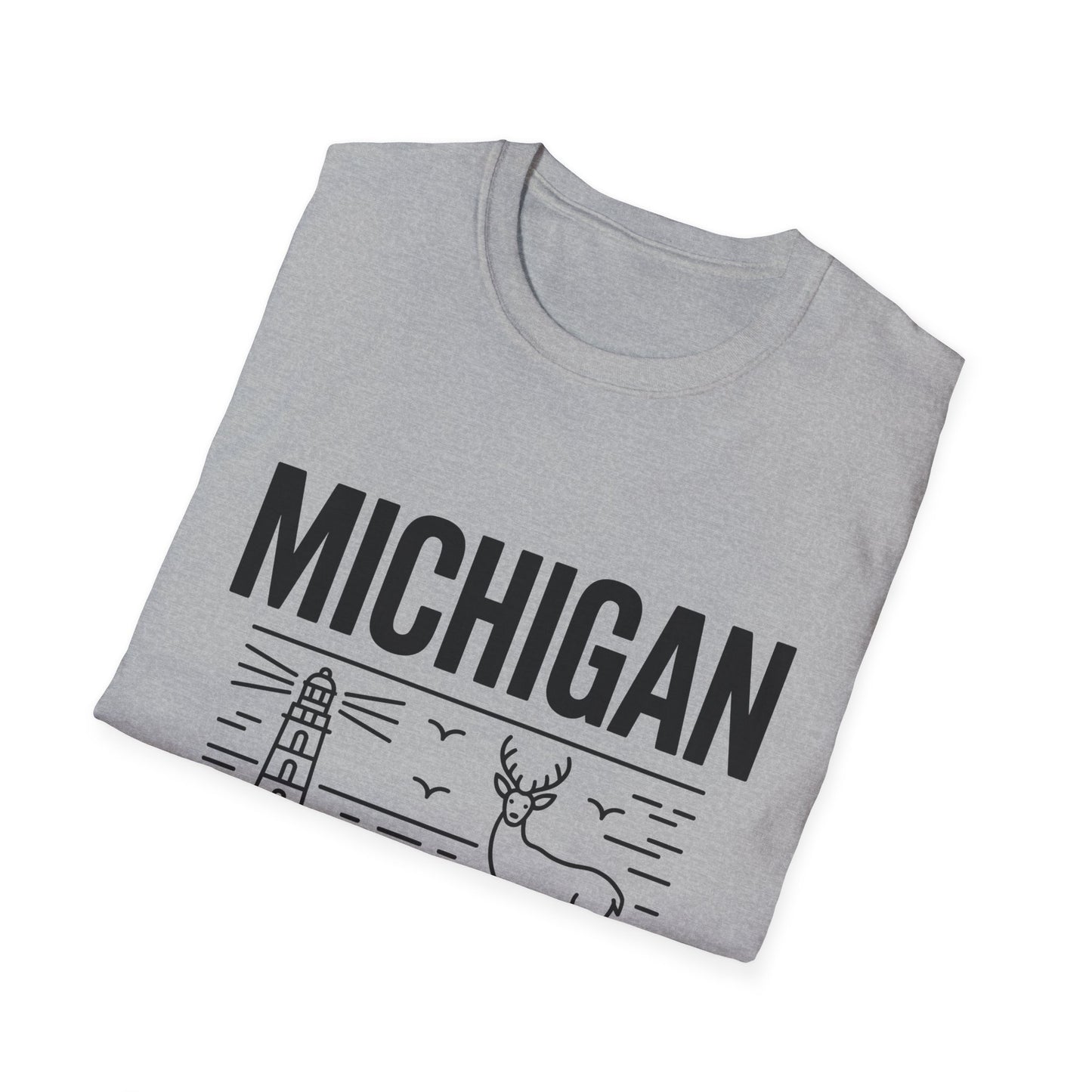 Michigan Unisex Softstyle T-Shirt, Graphic Tee, Great Lakes State Shirt, State Pride Apparel, Gift for Michiganders, Travel Souvenir