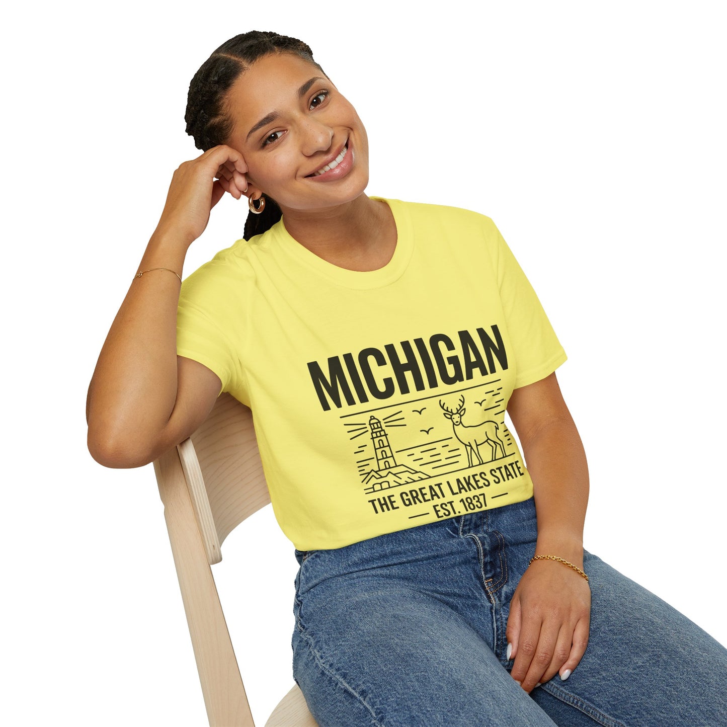 Michigan Unisex Softstyle T-Shirt, Graphic Tee, Great Lakes State Shirt, State Pride Apparel, Gift for Michiganders, Travel Souvenir
