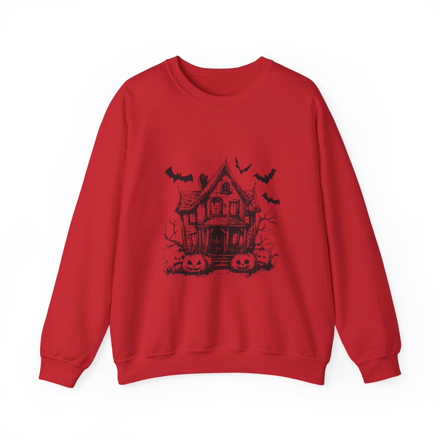 Halloween Bat House Sweatshirt, Cozy Autumn Apparel, Unisex Halloween Crewneck, Spooky Season Fashion, Pumpkin Decor Sweatshirt, [...]