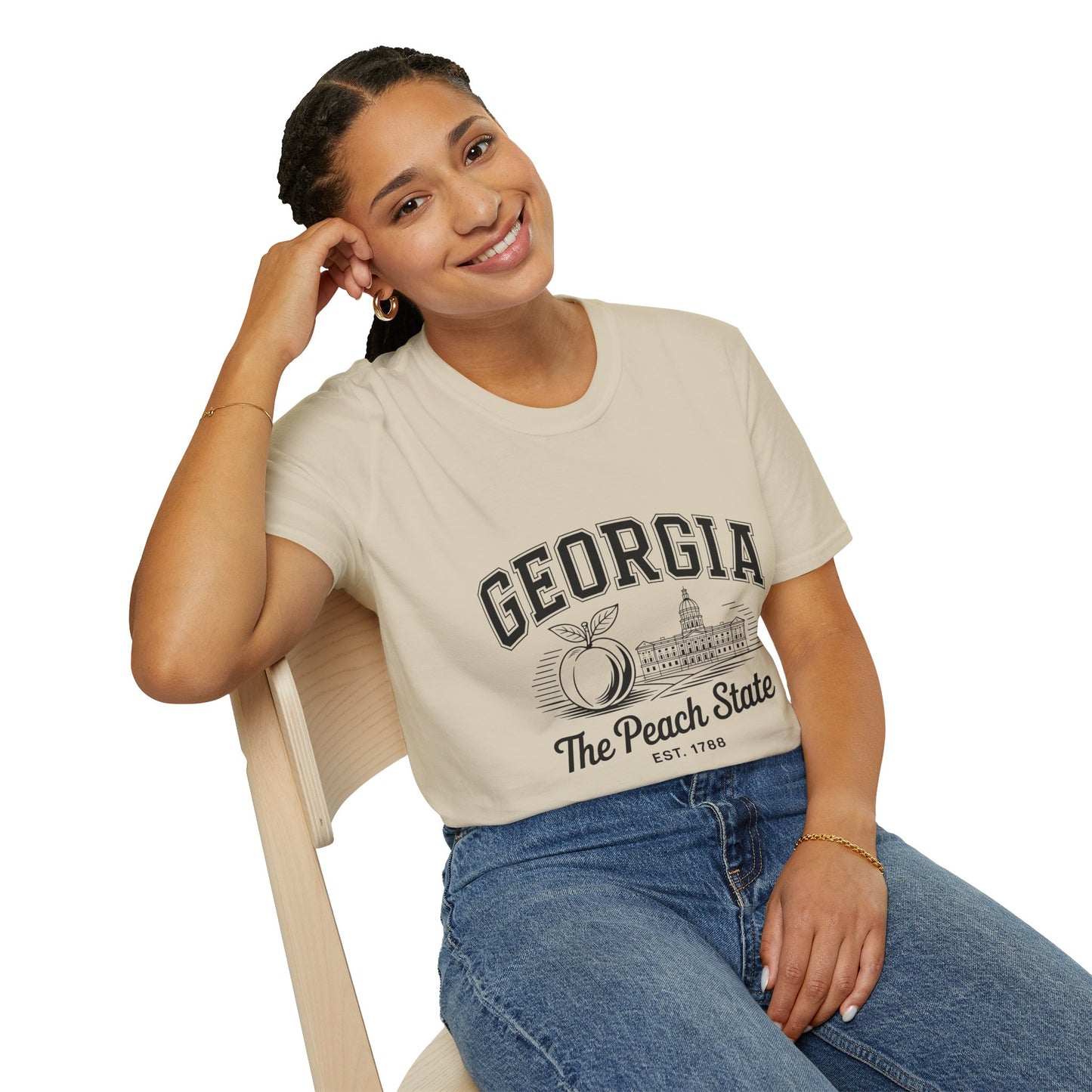 Georgia Peach State T-Shirt, Softstyle Tee, Summer Fashion, Gift for Southerners, Vacation Wear, Casual Outfit