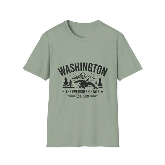 Washington State Unisex Softstyle T-Shirt, Evergreen State Tee, Vintage Graphic Shirt, Travel Souvenir, Gift for Nature Lovers