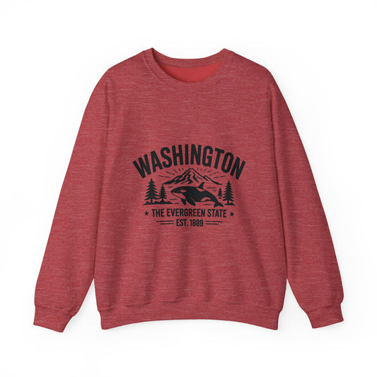 Washington Evergreen State Sweatshirt, Cozy Unisex Crewneck, Perfect for Travel, Nature Lovers, Gift Idea for Holidays