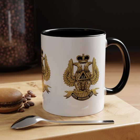 Heraldic Accent Coffee Mug - Custom Drinkware for Collectors, Unique Gift, Military-Inspired Mug, Eagle Emblem, 11oz & 15oz Sizes