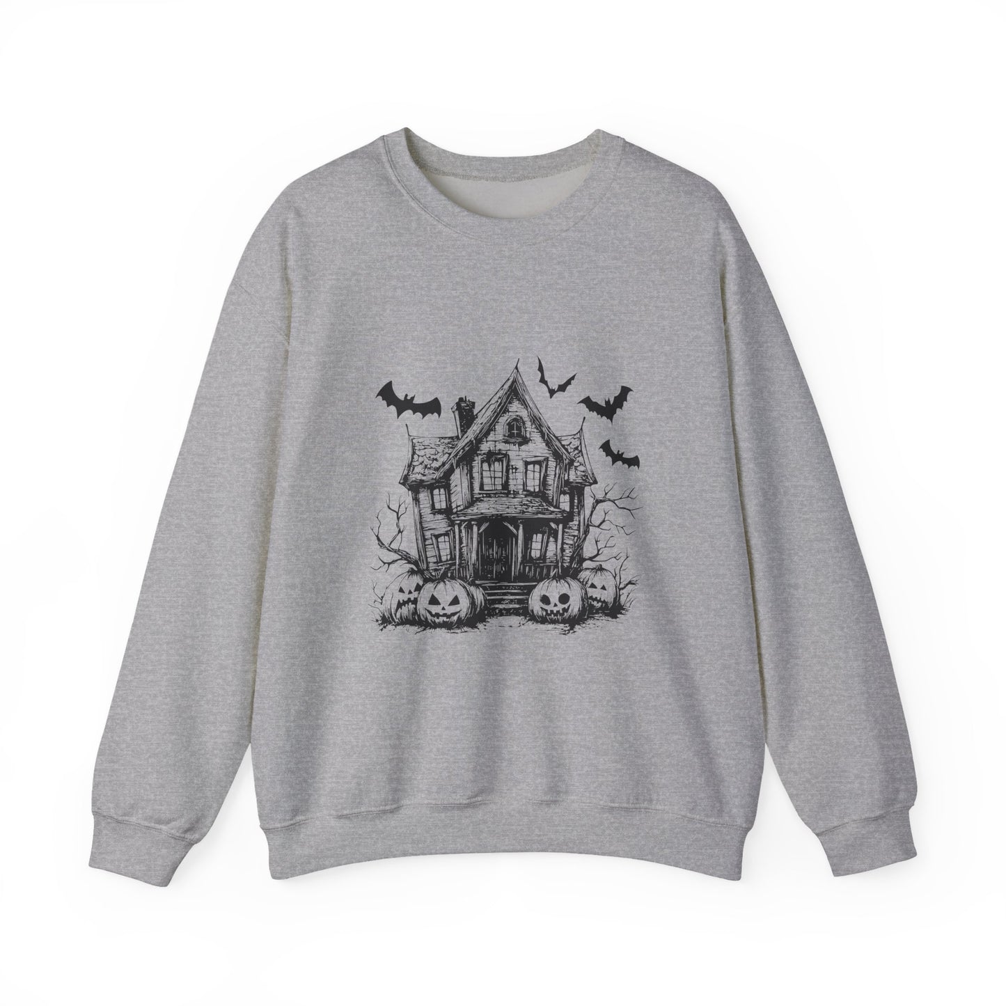 Halloween Bat House Sweatshirt, Cozy Autumn Apparel, Unisex Halloween Crewneck, Spooky Season Fashion, Pumpkin Decor Sweatshirt, [...]