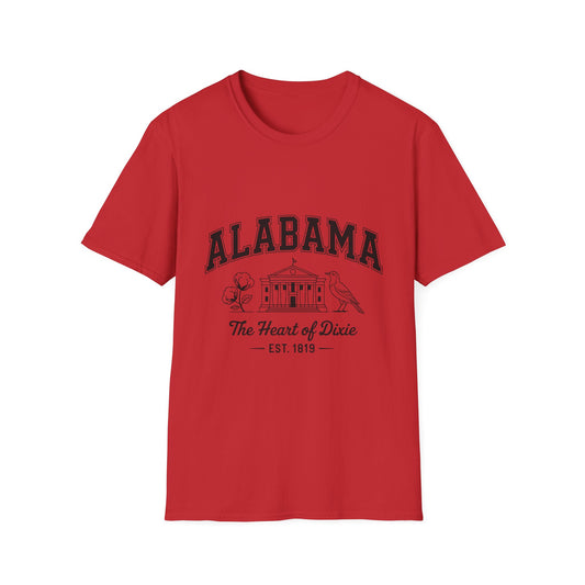 Alabama Heart of Dixie T-Shirt, Vintage Graphic Tee, Southern Pride Apparel, Casual Summer Wear, Gift Idea for Fans, State Pride Top