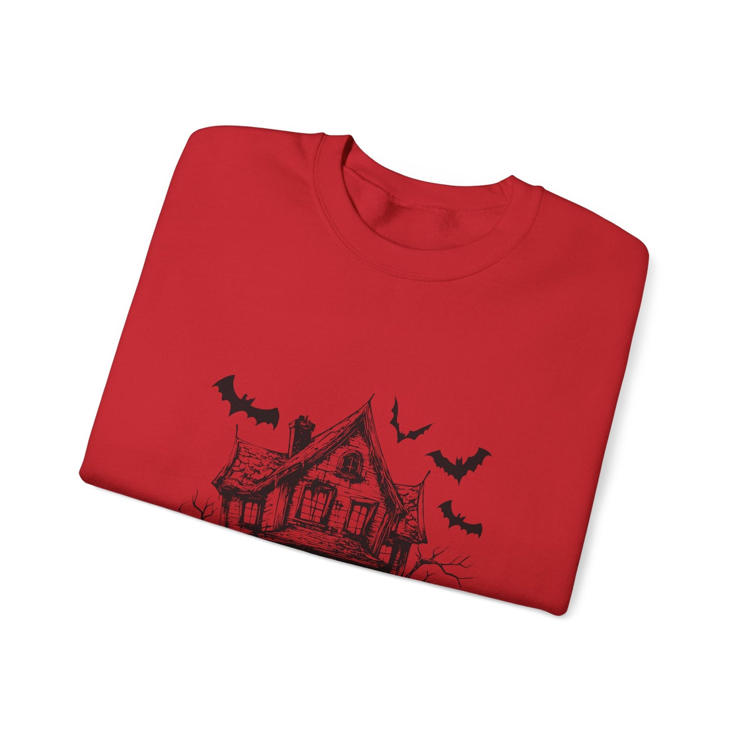 Halloween Bat House Sweatshirt, Cozy Autumn Apparel, Unisex Halloween Crewneck, Spooky Season Fashion, Pumpkin Decor Sweatshirt, [...]
