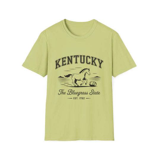 Kentucky Bluegrass State Unisex Softstyle T-Shirt, Casual Tee, Souvenir Apparel, Gift for Travelers, Vintage Graphic Tee