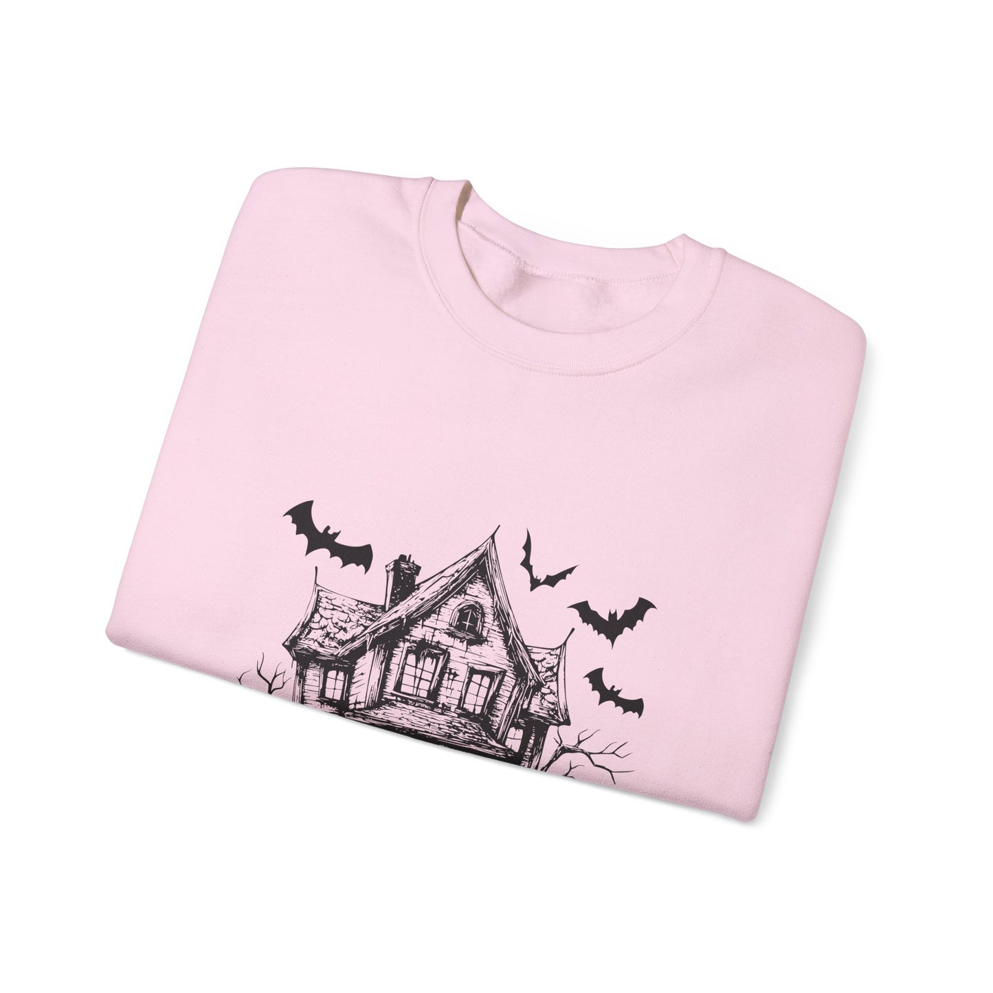 Halloween Bat House Sweatshirt, Cozy Autumn Apparel, Unisex Halloween Crewneck, Spooky Season Fashion, Pumpkin Decor Sweatshirt, [...]