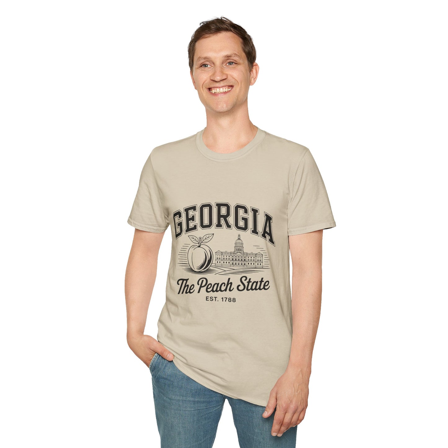 Georgia Peach State T-Shirt, Softstyle Tee, Summer Fashion, Gift for Southerners, Vacation Wear, Casual Outfit