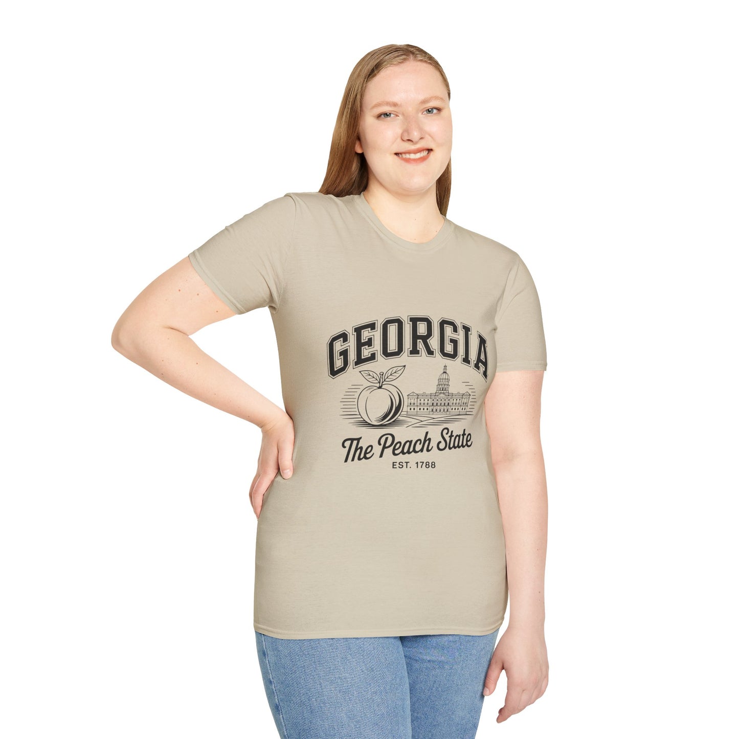 Georgia Peach State T-Shirt, Softstyle Tee, Summer Fashion, Gift for Southerners, Vacation Wear, Casual Outfit