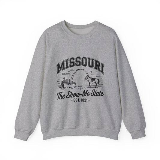 Show-Me State Crewneck Sweatshirt, Cozy Missouri Sweatshirt, Lightweight Unisex Sweater, Perfect for Gifts, Casual Wear, Travel