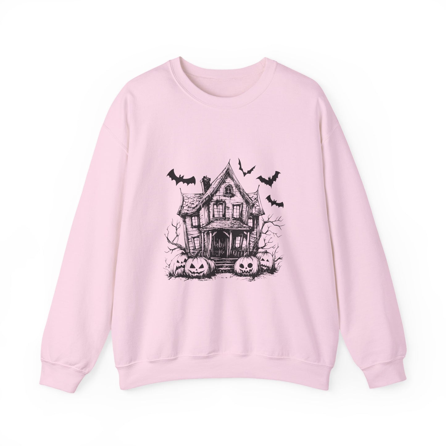 Halloween Bat House Sweatshirt, Cozy Autumn Apparel, Unisex Halloween Crewneck, Spooky Season Fashion, Pumpkin Decor Sweatshirt, [...]
